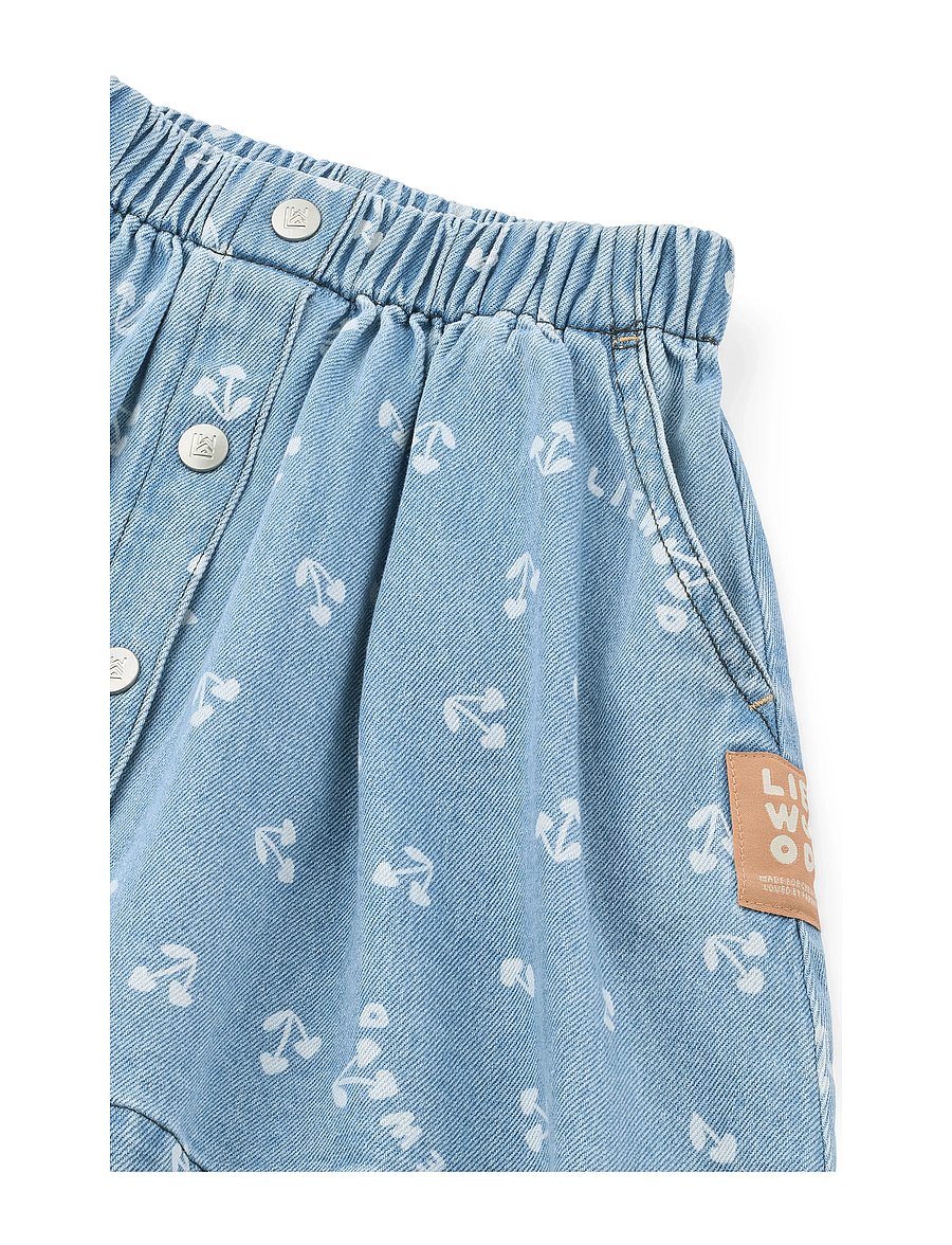 Liewood - Rio Printed Light Denim Skirt - cherry heart sandy / denim - 4