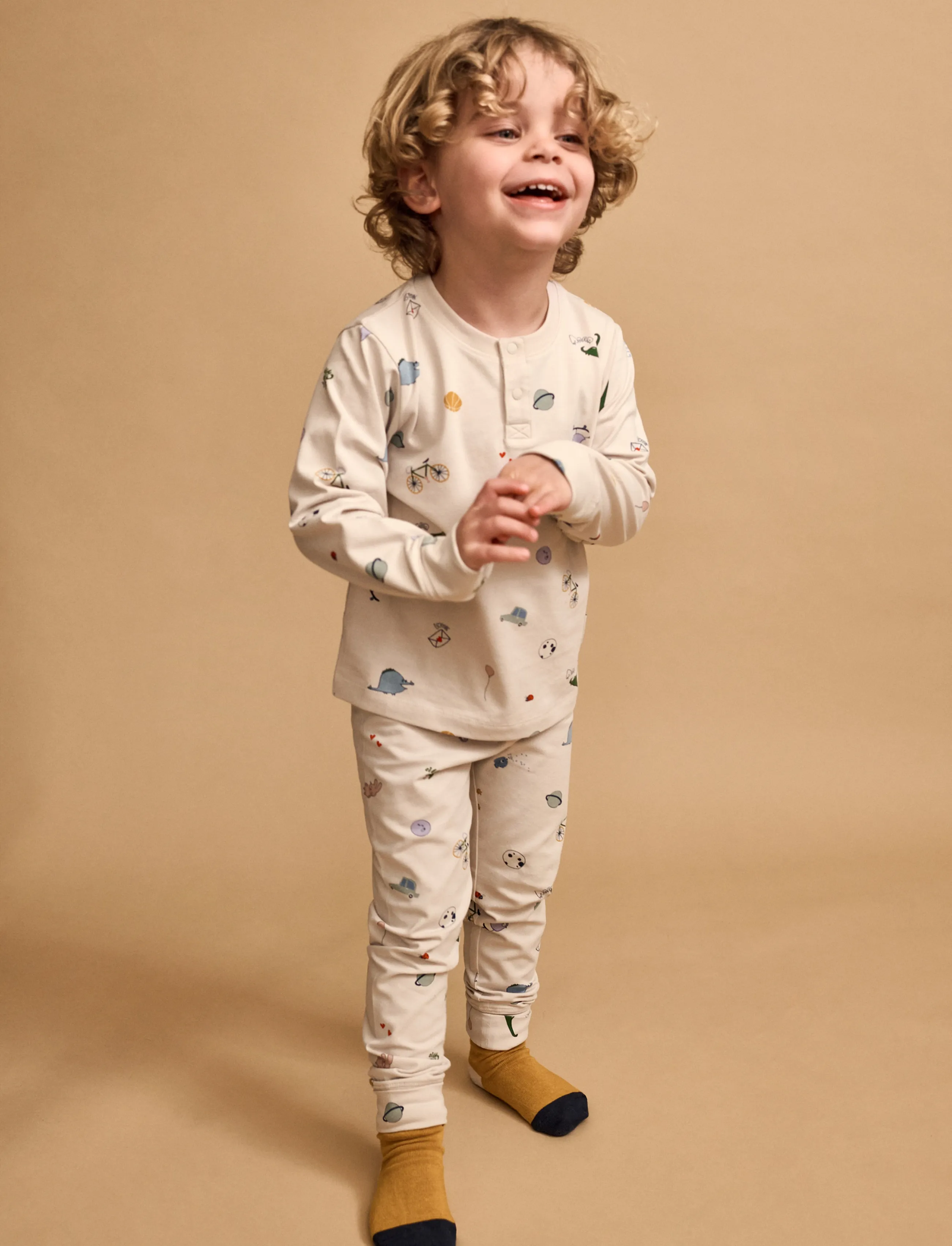 Liewood Wilhelm Grow Printed Pyjamas Set, 98/104, Pyjamas, Beige - Pyjama Sets, Kinder