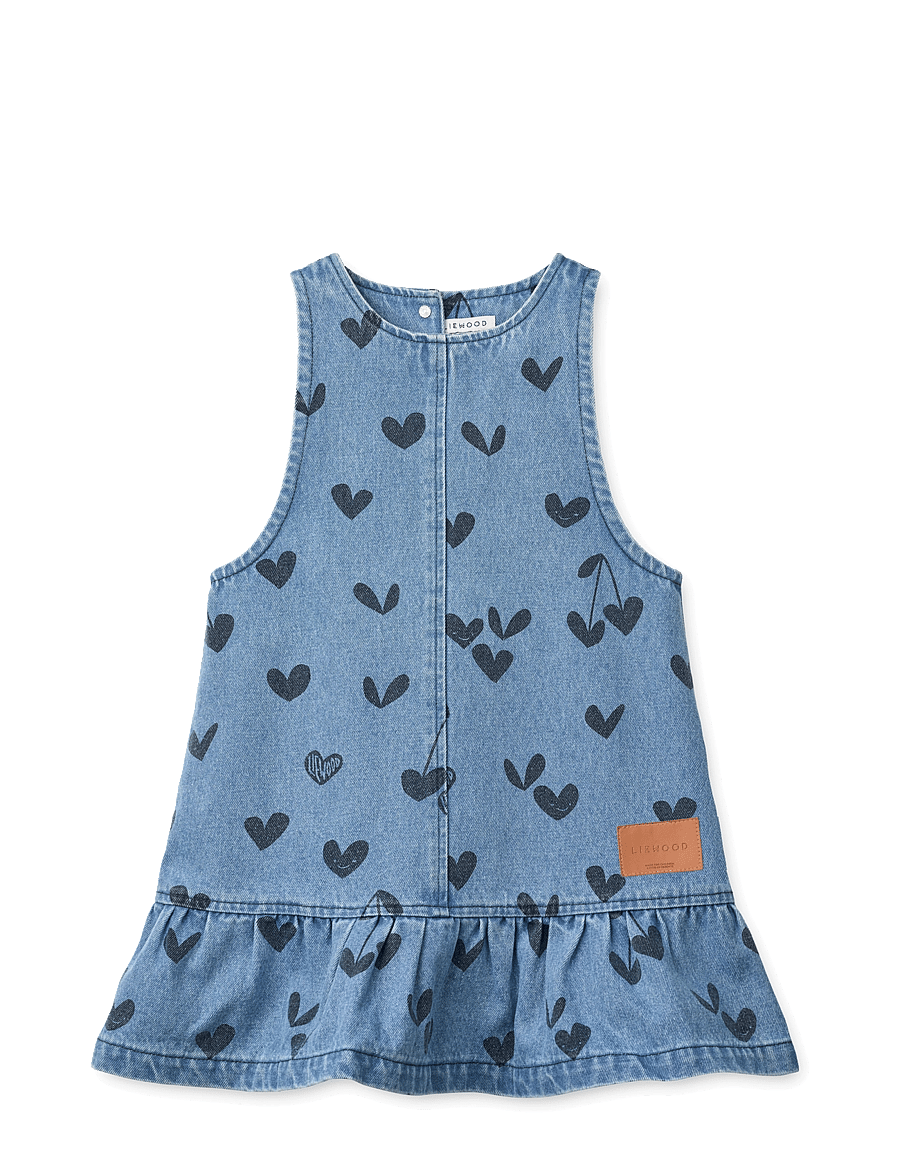 Liewood - Angelica Printed Denim Frill Dress - Ærmeløse babykjoler - sweethearts / denim - 0