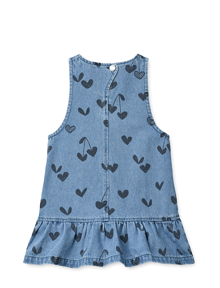 Liewood - Angelica Printed Denim Frill Dress - Ærmeløse babykjoler - sweethearts / denim - 1
