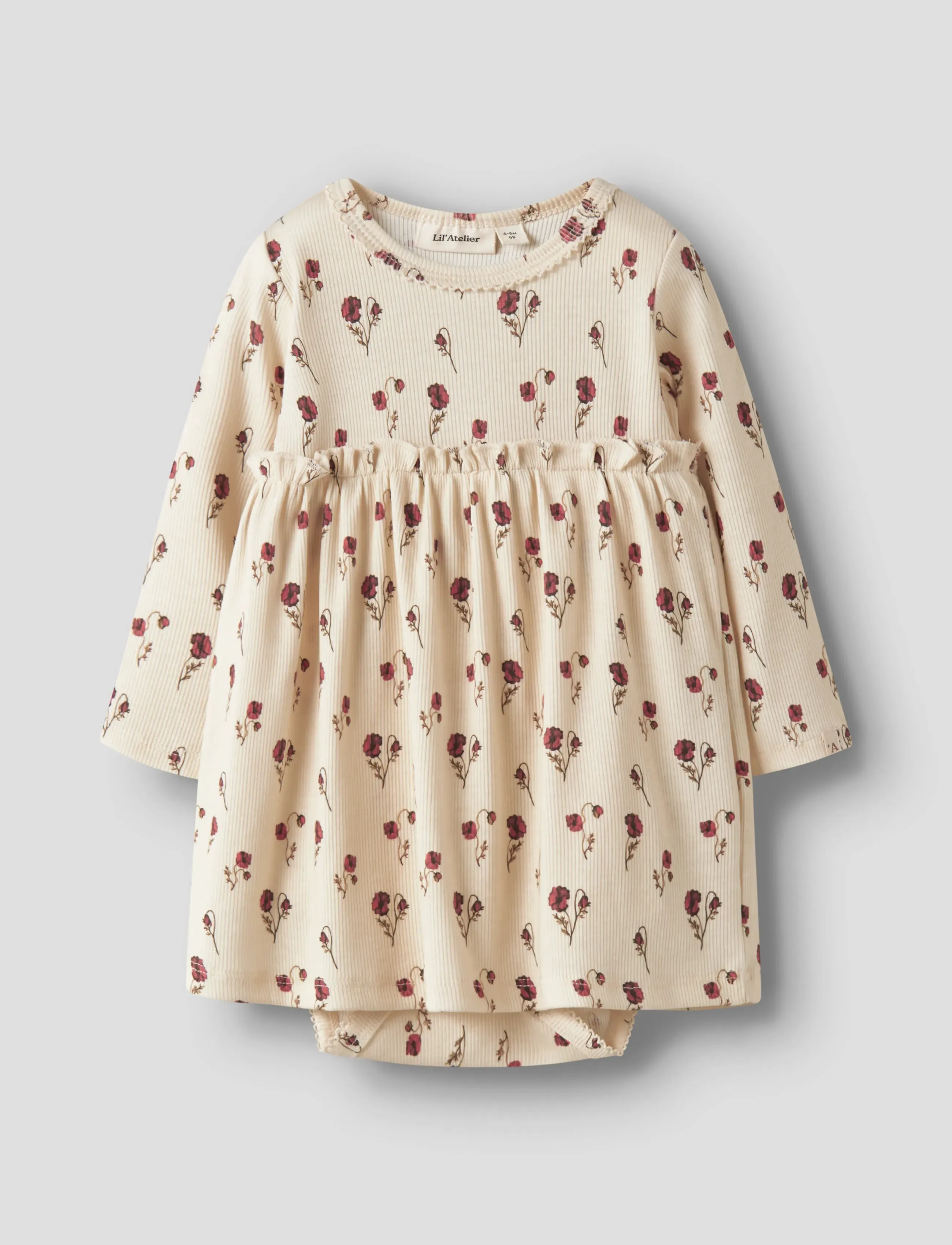 Lil'Atelier Nbflavo Eko Ls Body Dress Lil, 56, Baby Dresses, Creme - Long-sleeved Kinder
