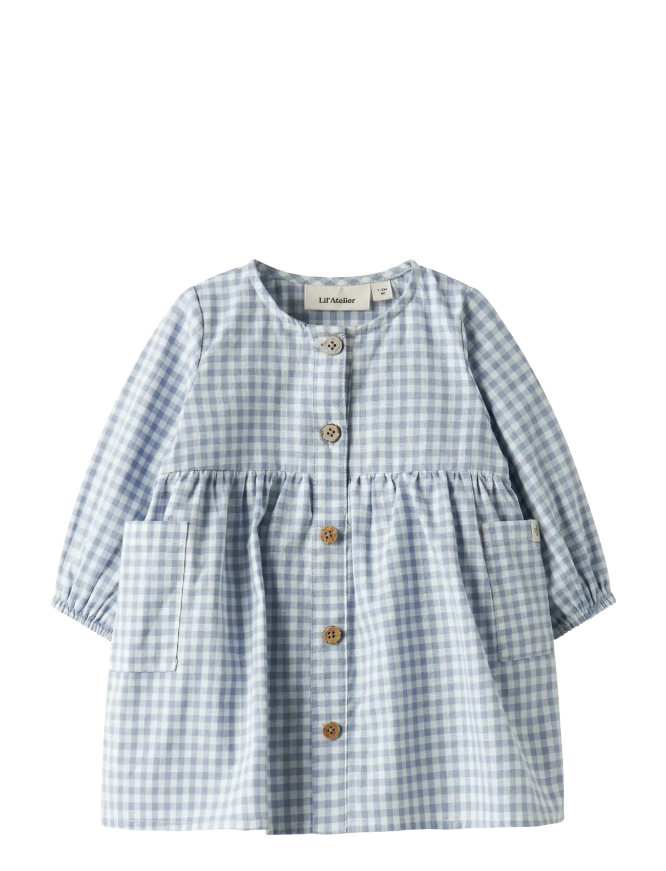 Lil'Atelier Nbftallula Ls Loose Body Dress Lil, Børn, Baby Gingham Knappet Kjole, Blå, Str: 56