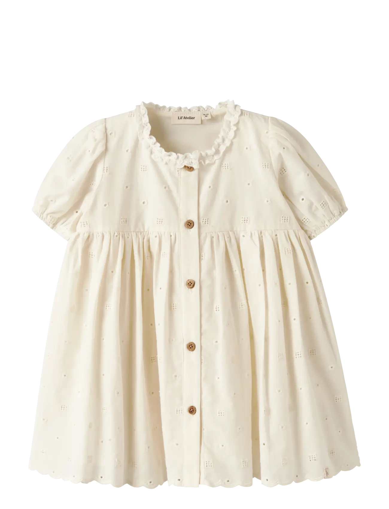 Lil'Atelier Nmfflores Ss Dress Lil, 122, Baby Dresses, Creme - Short-sleeved Kinder