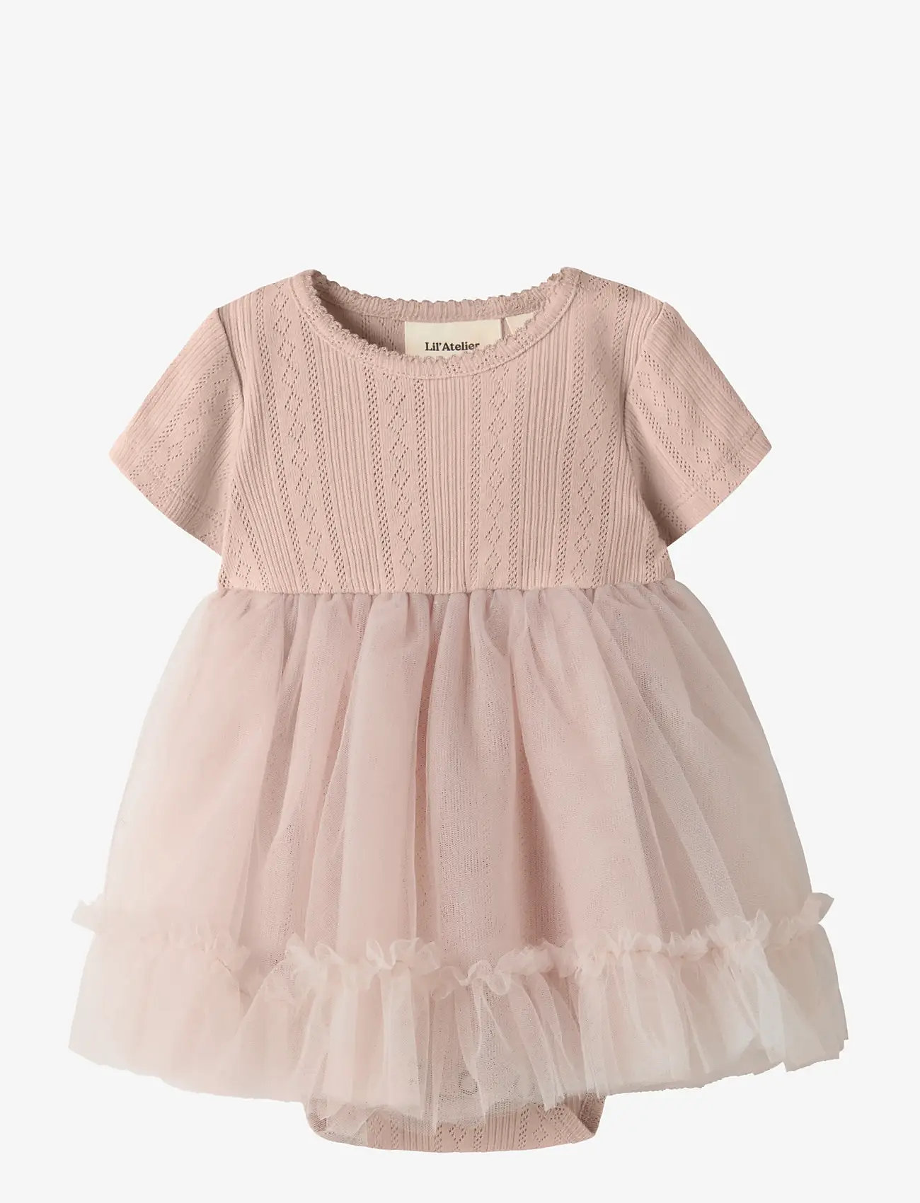 Lil'Atelier - NBFFANELLA SS BODY TULLE DRESS LIL - kortärmade babyklänningar - peach whip - 0