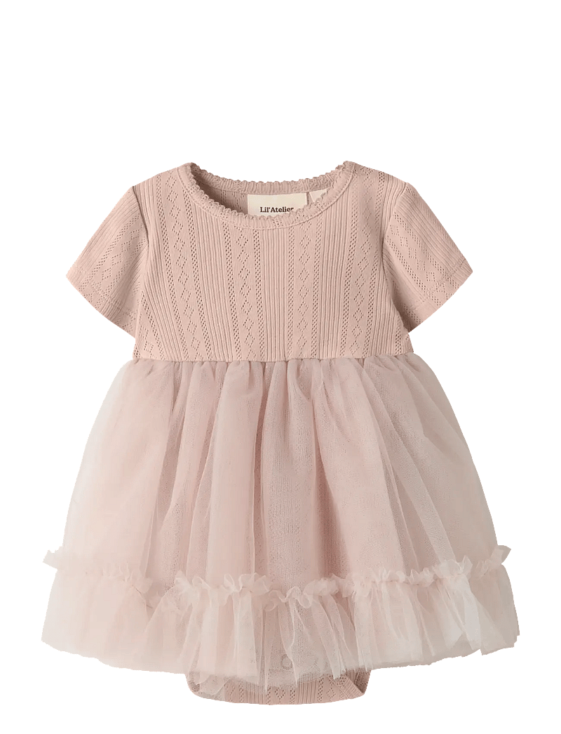 Lil'Atelier - NBFFANELLA SS BODY TULLE DRESS LIL - kortärmade babyklänningar - peach whip - 0