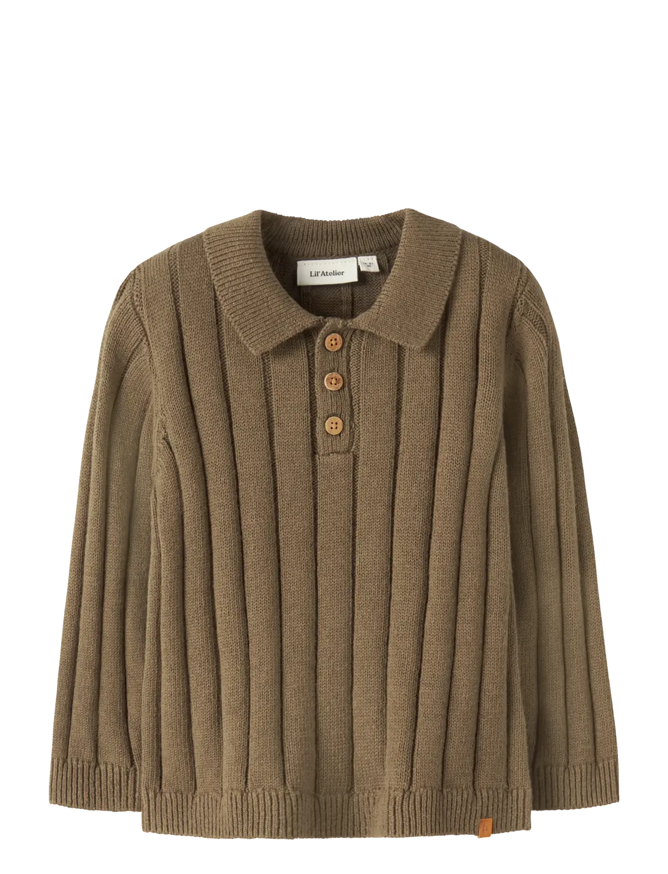 Lil'Atelier NMMLOMON LS LOOSE KNIT POLO LIL - Överdelar - KANGAROO / khaki/green