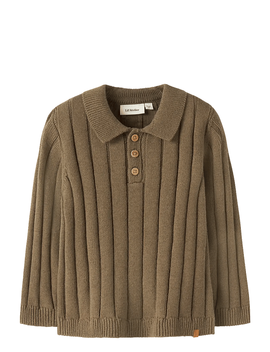 Lil'Atelier - NMMLOMON LS LOOSE KNIT POLO LIL - långärmade pikéer - kangaroo - 1