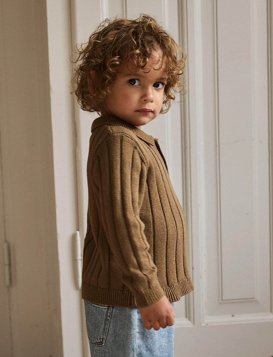 Lil'Atelier - NMMLOMON LS LOOSE KNIT POLO LIL - långärmade pikéer - kangaroo - 0