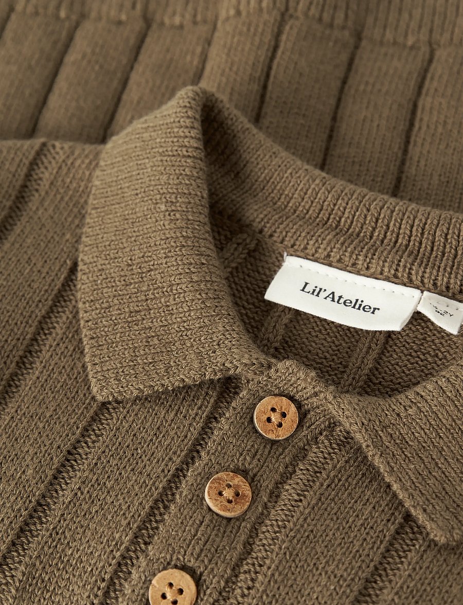 Lil'Atelier - NMMLOMON LS LOOSE KNIT POLO LIL - långärmade pikéer - kangaroo - 4