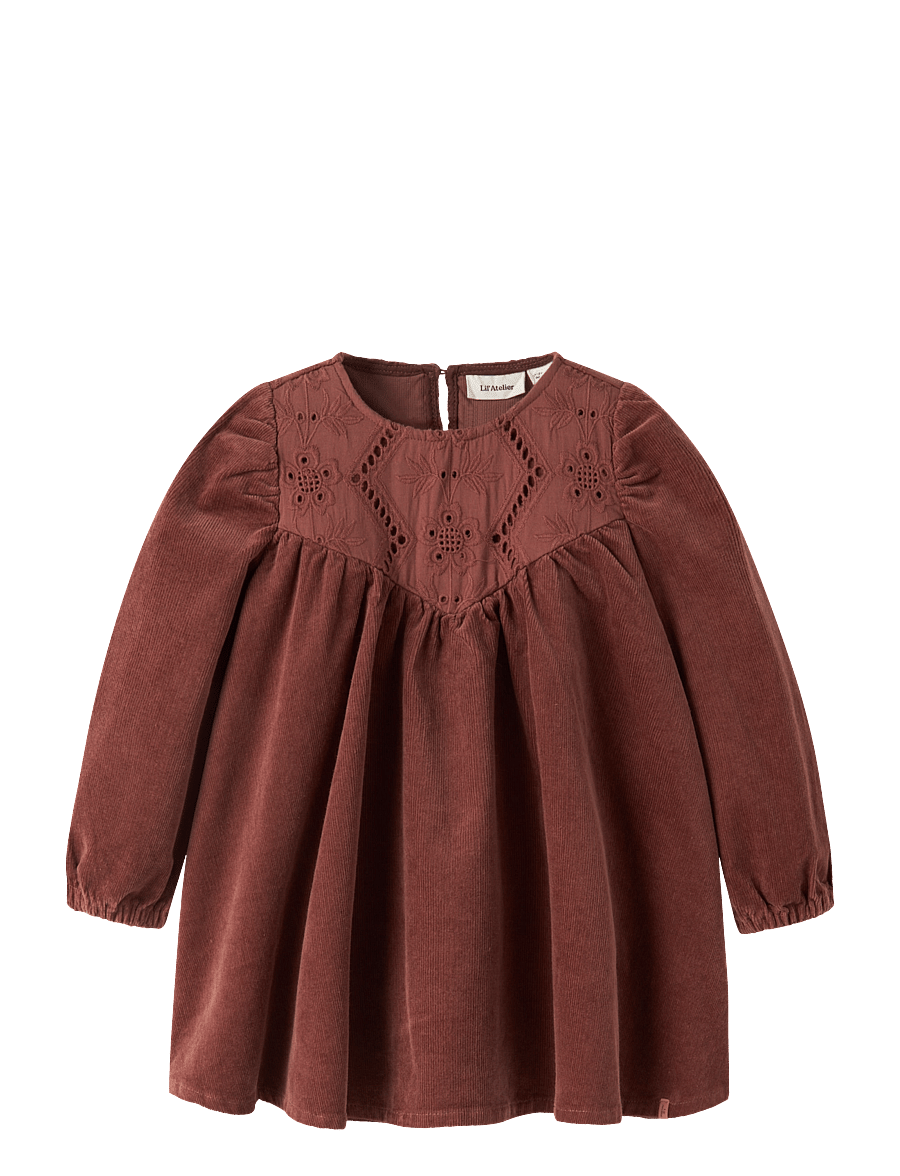 Lil'Atelier - NMFONELLAS LOOSE CORD DRESS 1146-HC LIL - langärmelige freizeitkleider - mahogany - 0