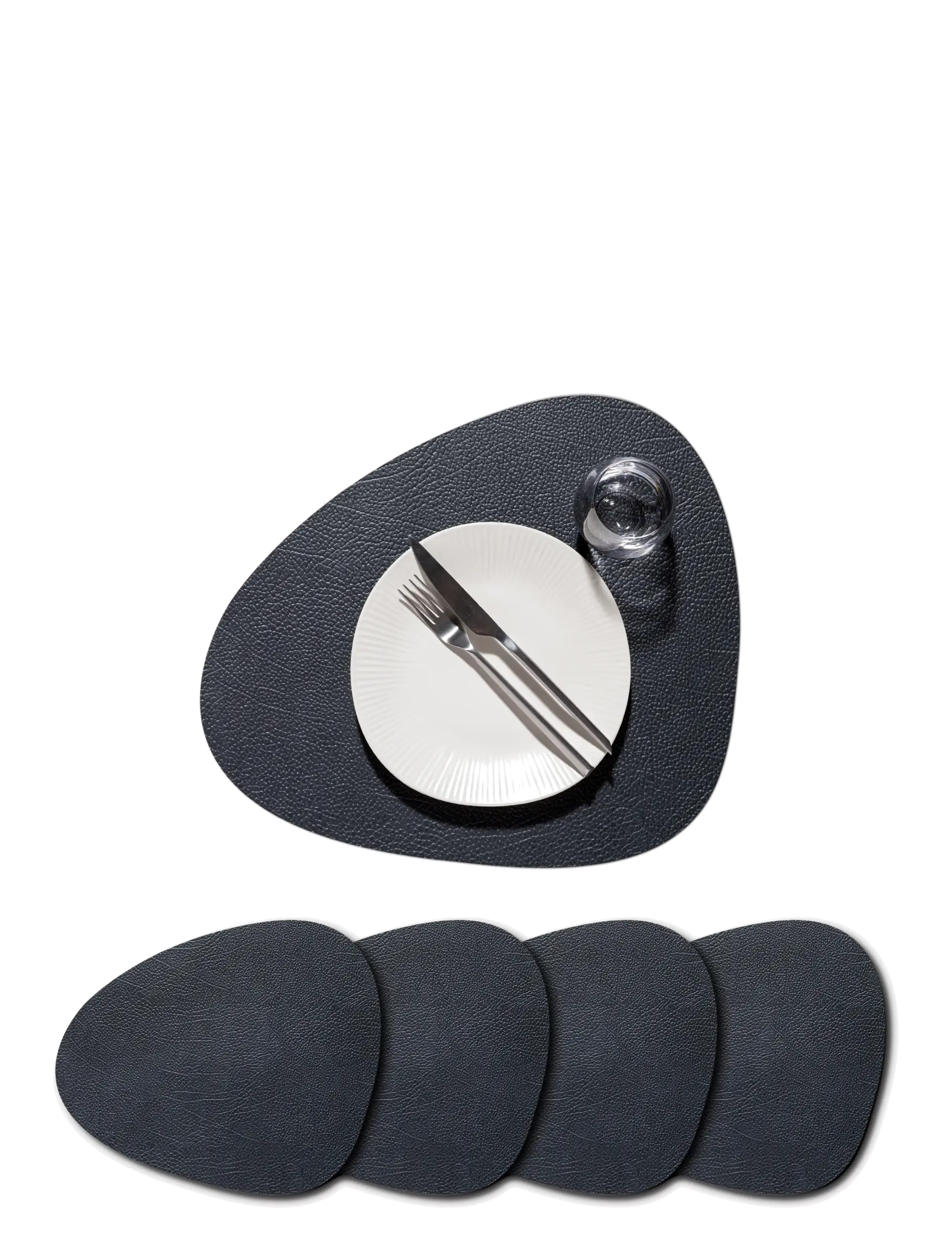 LIND DNA - 4-Set Table Mat Curve L Hippo - textiles - black-anthracite - 1