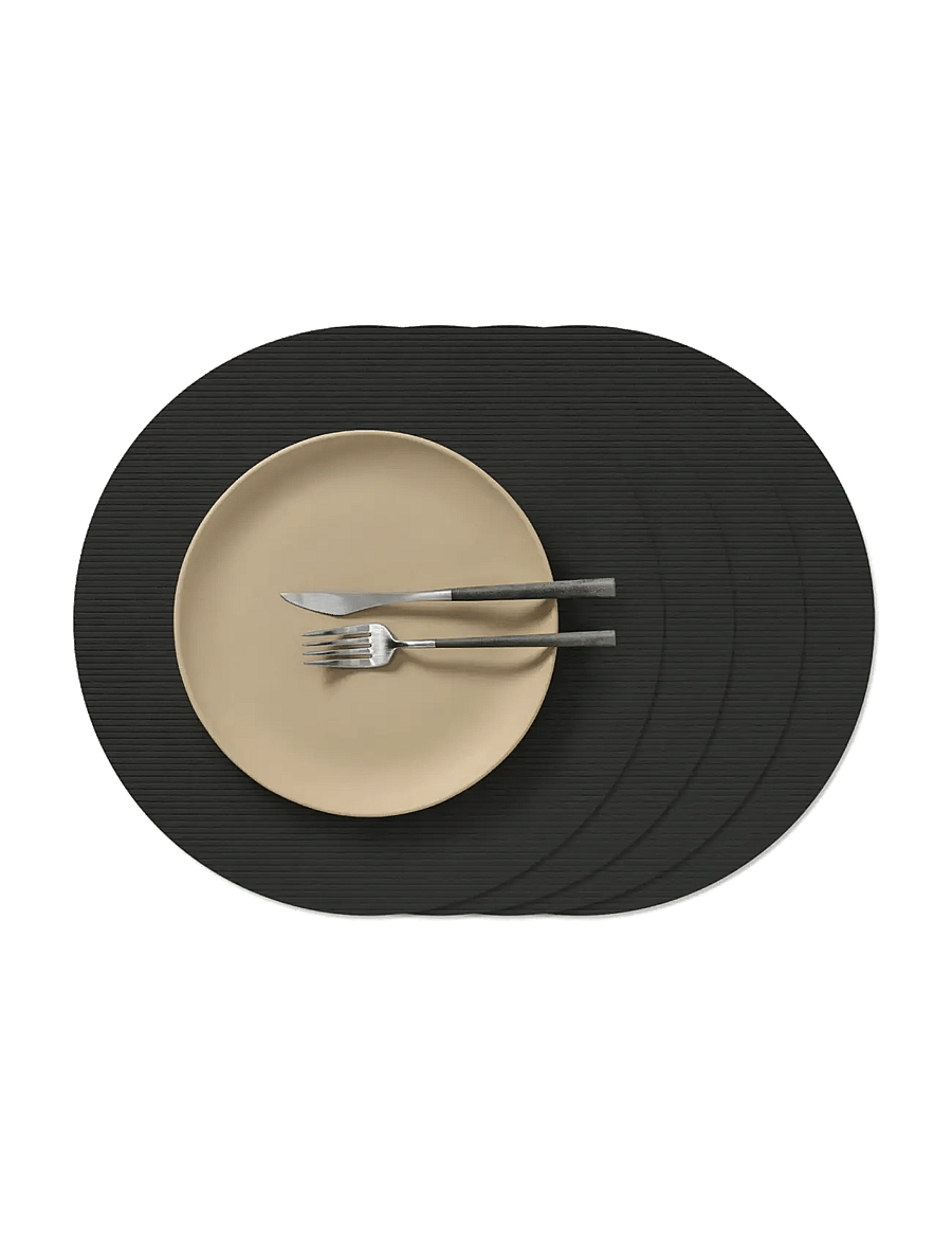 LIND DNA - 4-Set Table Mat Circle L Corduroy Black Ink - taldrikualused - black ink - 1
