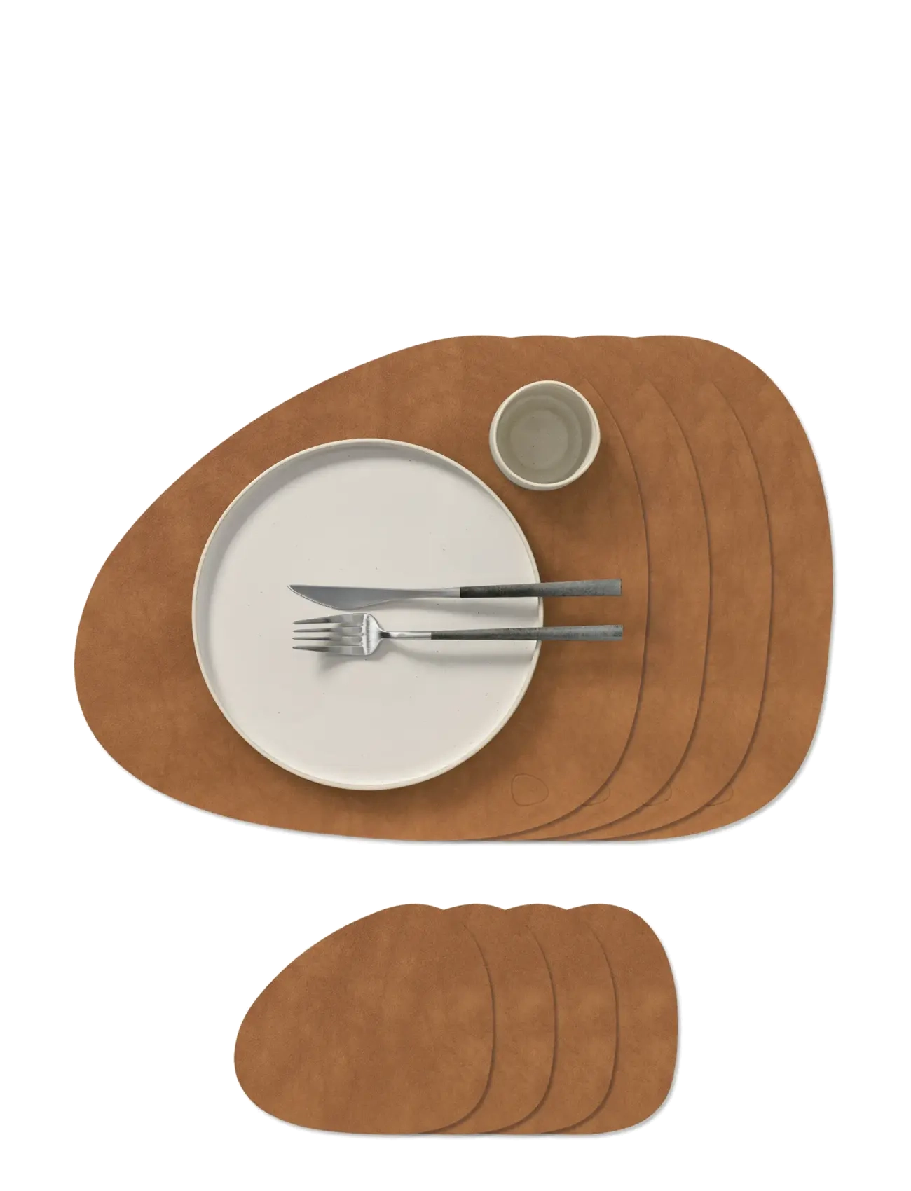 LIND DNA Gift Set Table Mat Curve + Glass Mat Curve Nupo Nature 4 Pcs - Placemats - NATURE / brown
