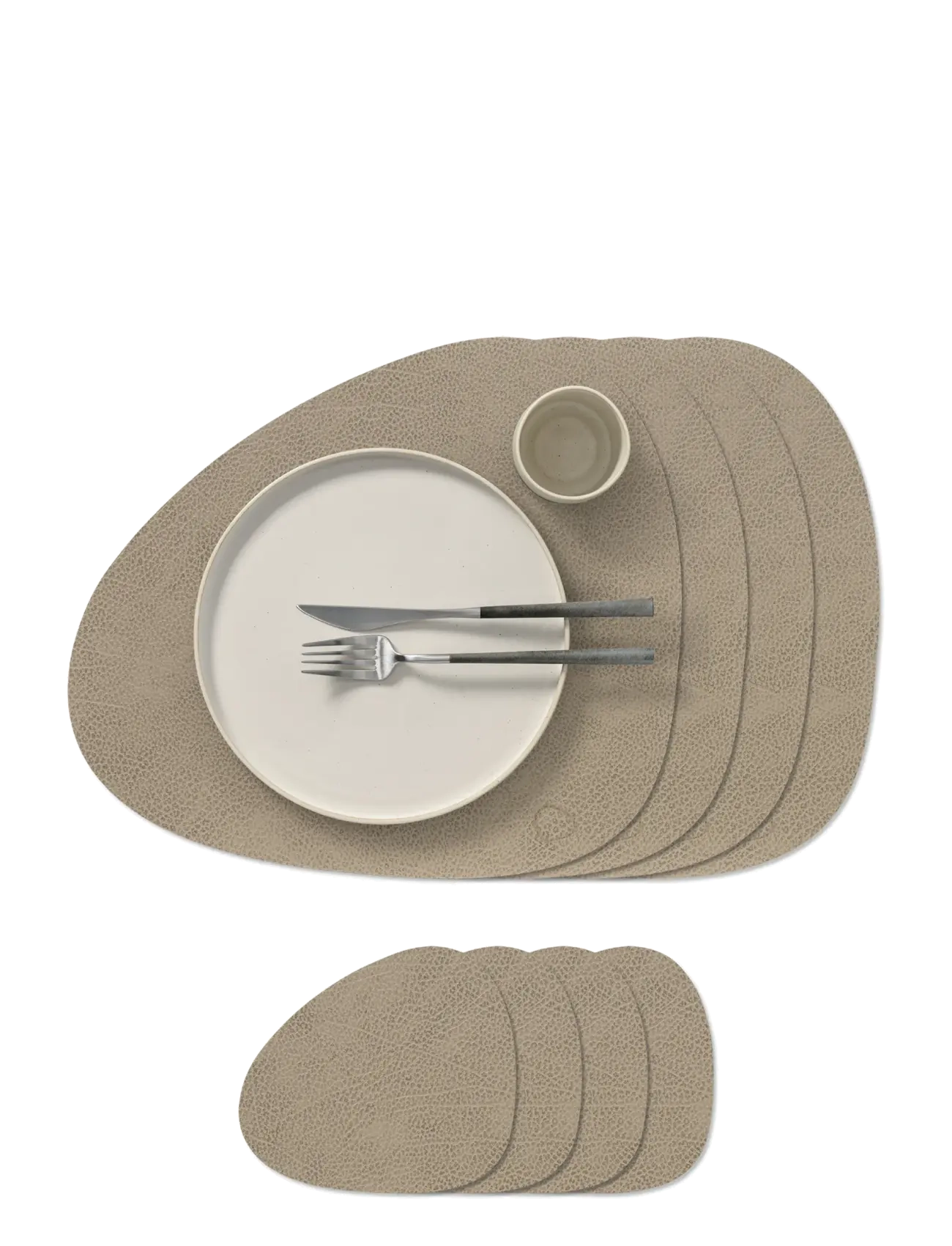 LIND DNA 4-Set Dækkeserviet Curve L Nupo + 4 Glass Brikker Curve Nupo Beige - 37X 44CM - Unisex
