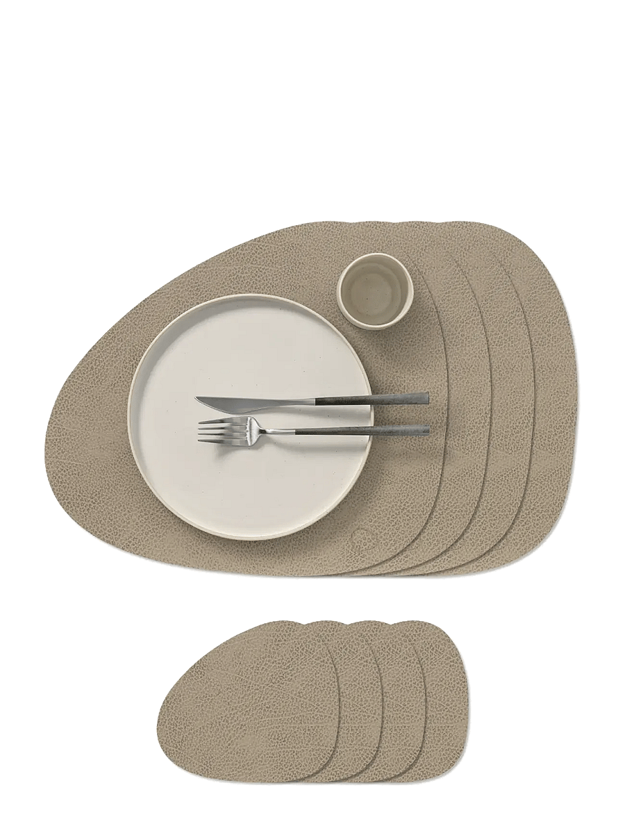 LIND DNA - Gift Set Table Mat Curve + Glass Mat Curve Hippo Warm Grey 4 Pcs - taldrikualused - warm grey - 1