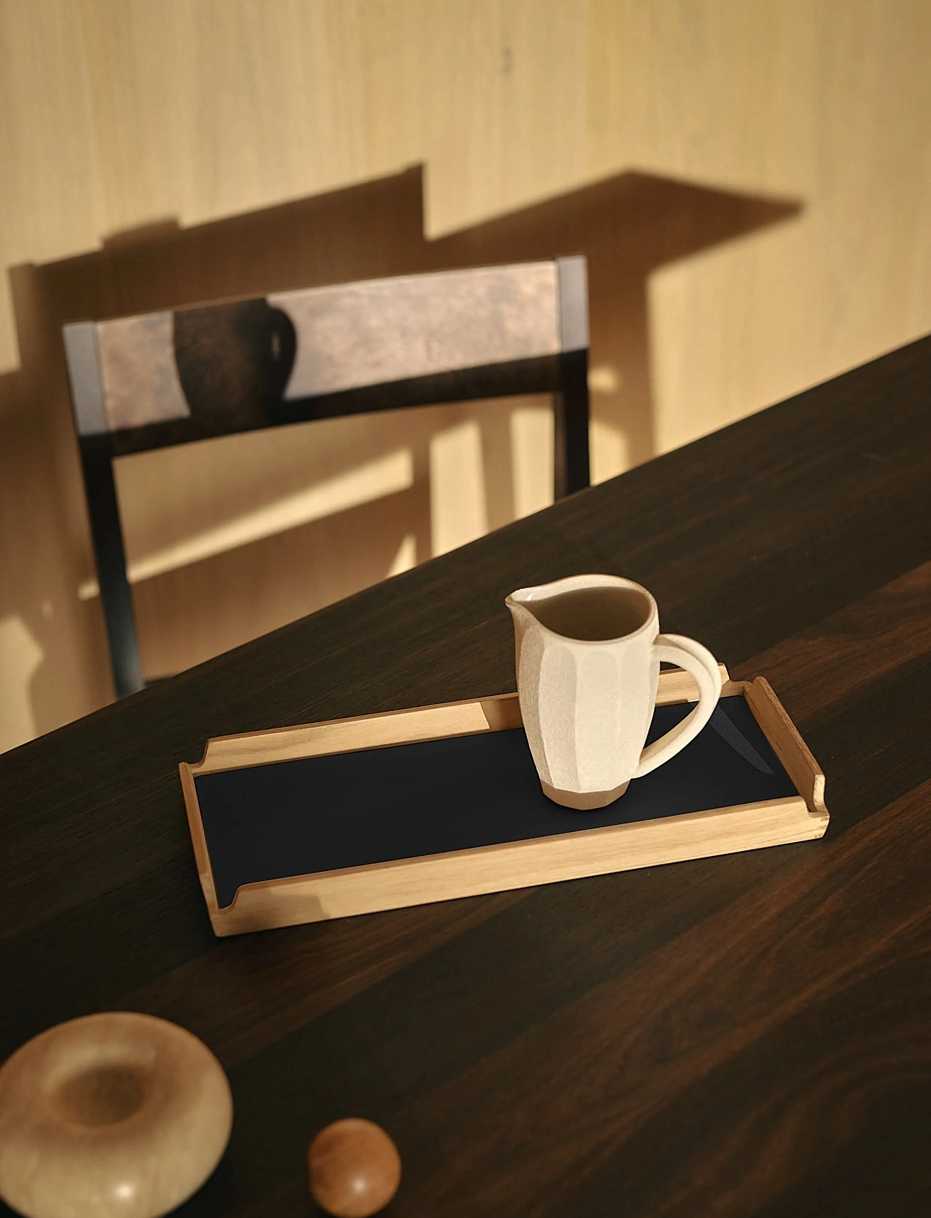 LIND DNA Teak Tray Square Slim Airy Nupo Anthracite/Teak, 36.6X14.6X3.5 cm, Dining & Table Accessories, Schwarz - Trays, Homeware