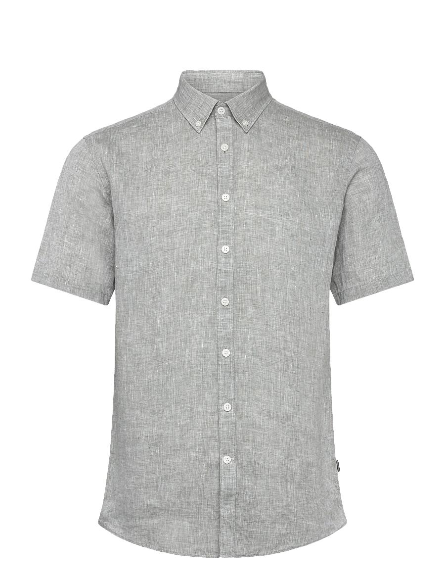 Lindbergh Black - Soft linen shirt S/S - modern fit - kortærmede skjorter - army mel - 1
