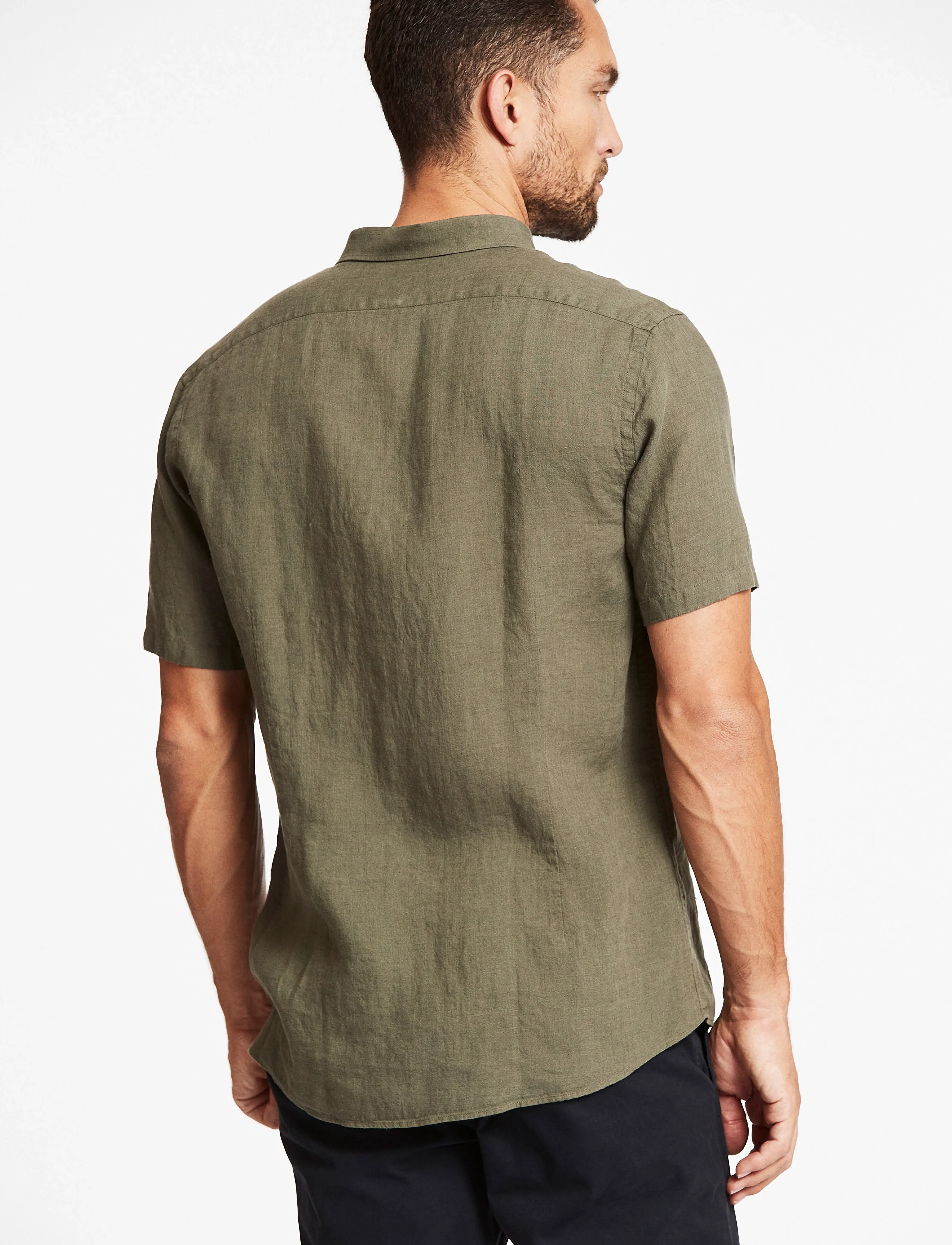 Lindbergh Black - Soft linen shirt S/S - modern fit - kortærmede skjorter - army mel - 3