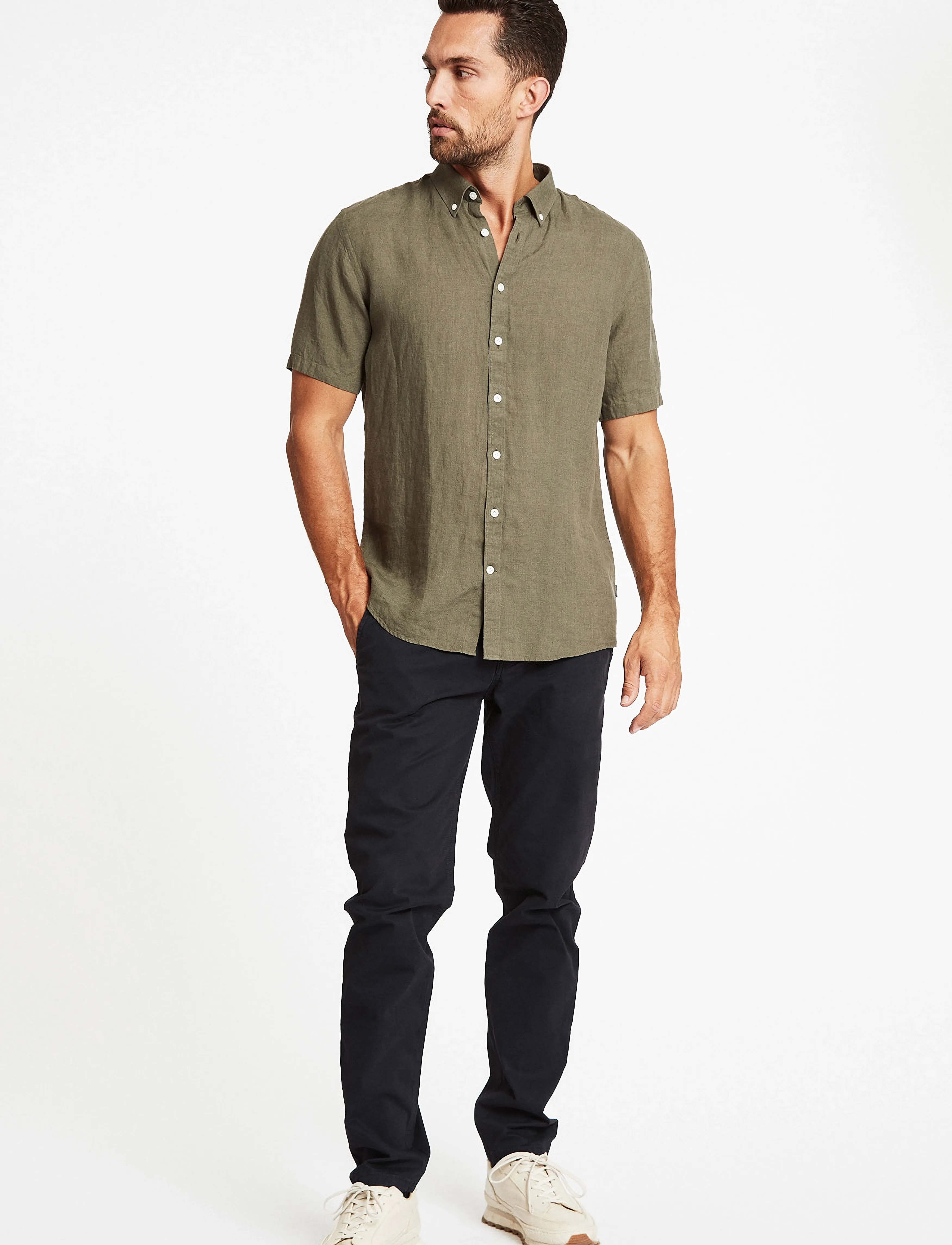 Lindbergh Black - Soft linen shirt S/S - modern fit - kortærmede skjorter - army mel - 4