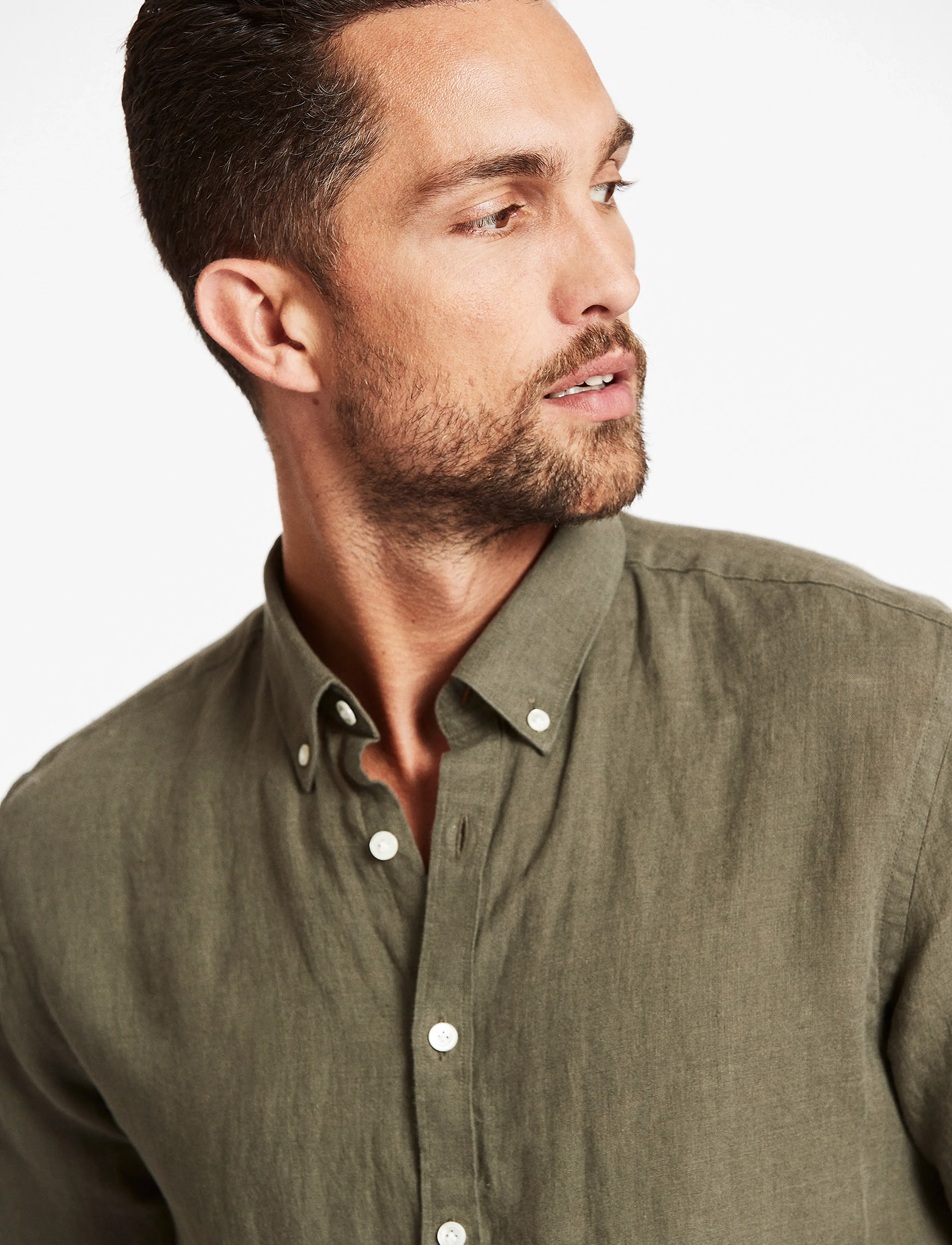 Lindbergh Black - Soft linen shirt S/S - modern fit - kortærmede skjorter - army mel - 5