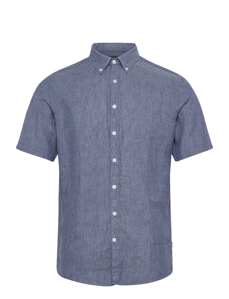 Lindbergh Black - Soft linen shirt S/S - modern fit - kortærmede skjorter - blue mel - 1