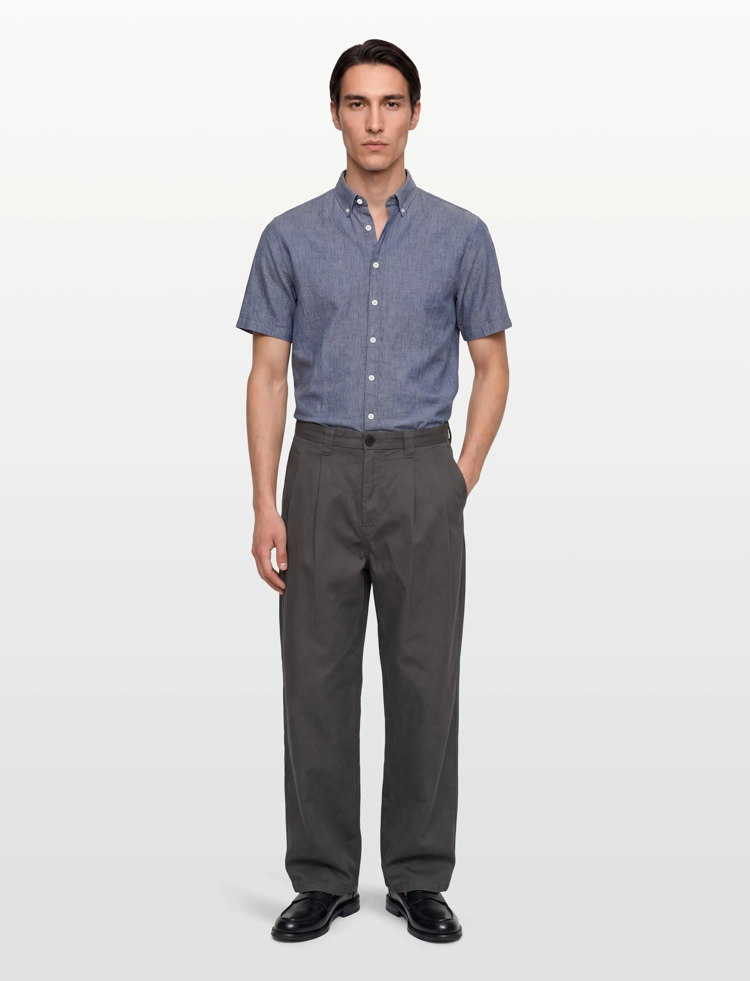 Lindbergh Black Soft Linen Shirt S/S Modern Fit, Mænd, Kortærmet Hørskjorte, Blå, Str: S