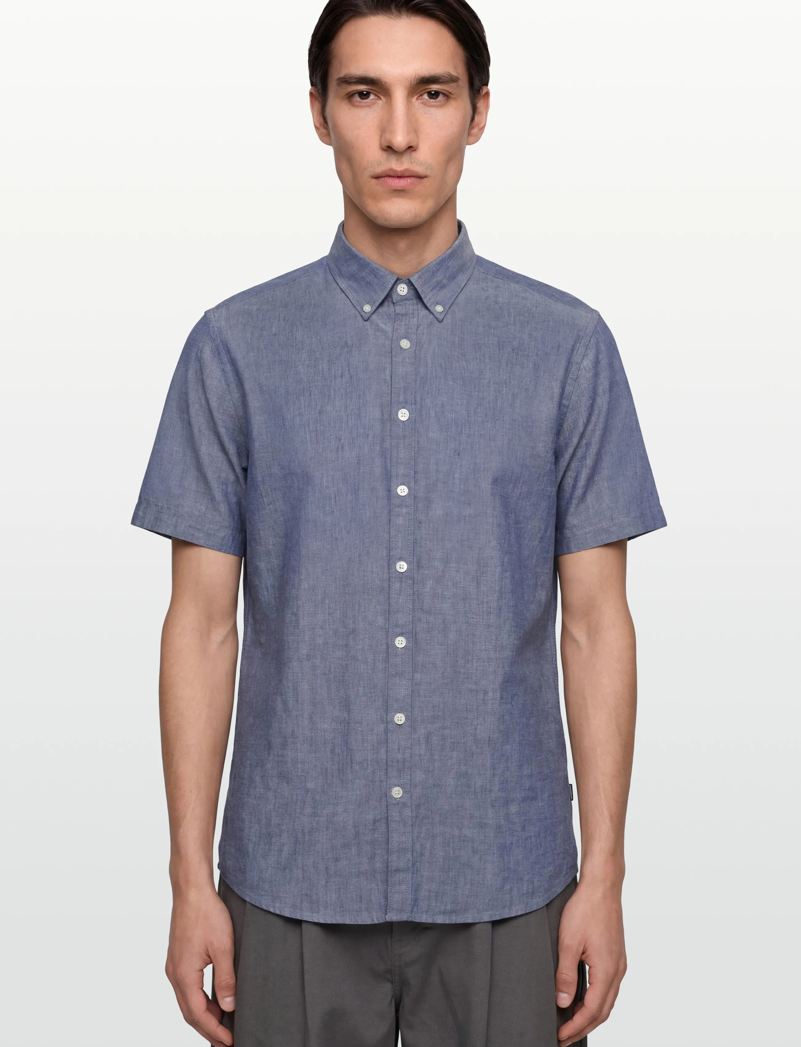 Lindbergh Black - Soft linen shirt S/S - modern fit - short-sleeved shirts - blue mel - 3