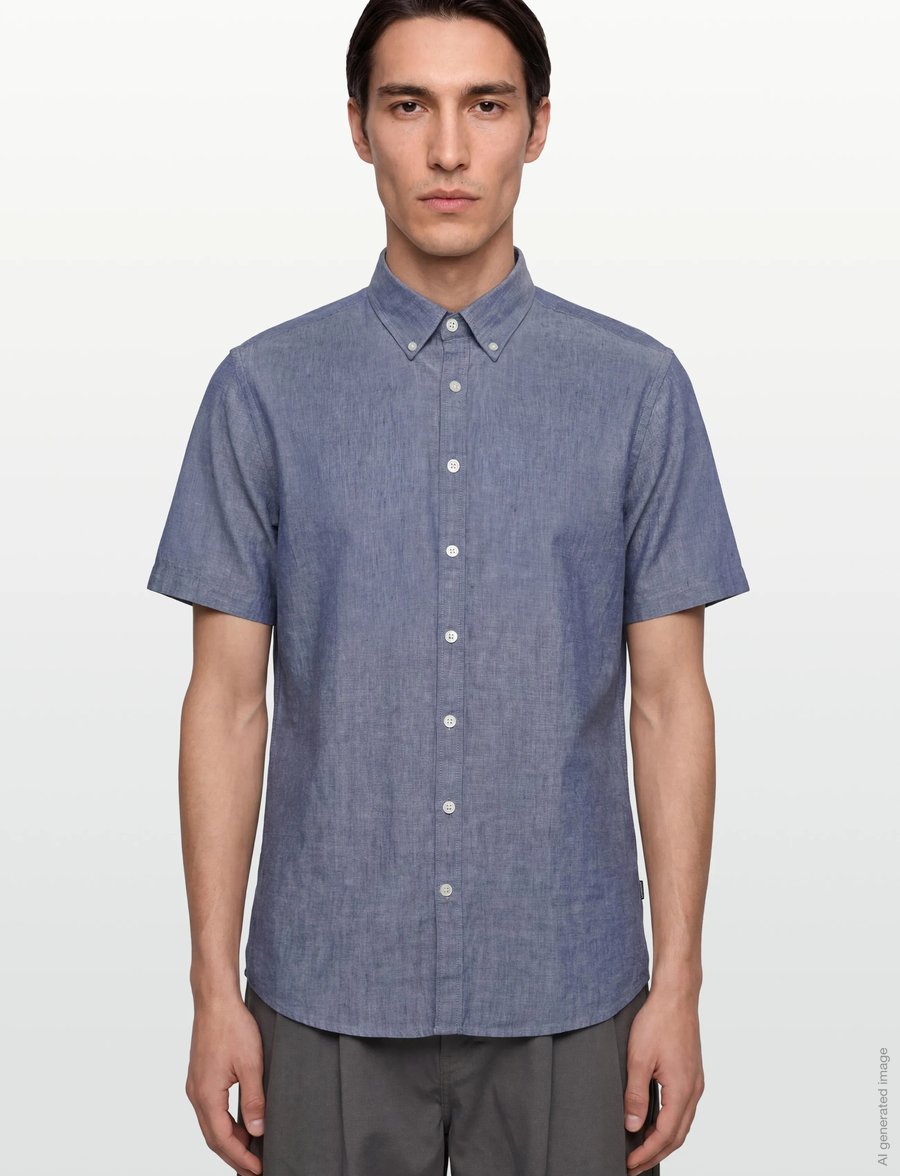 Lindbergh Black - Soft linen shirt S/S - modern fit - lühikeste varrukatega särgid - blue mel - 3