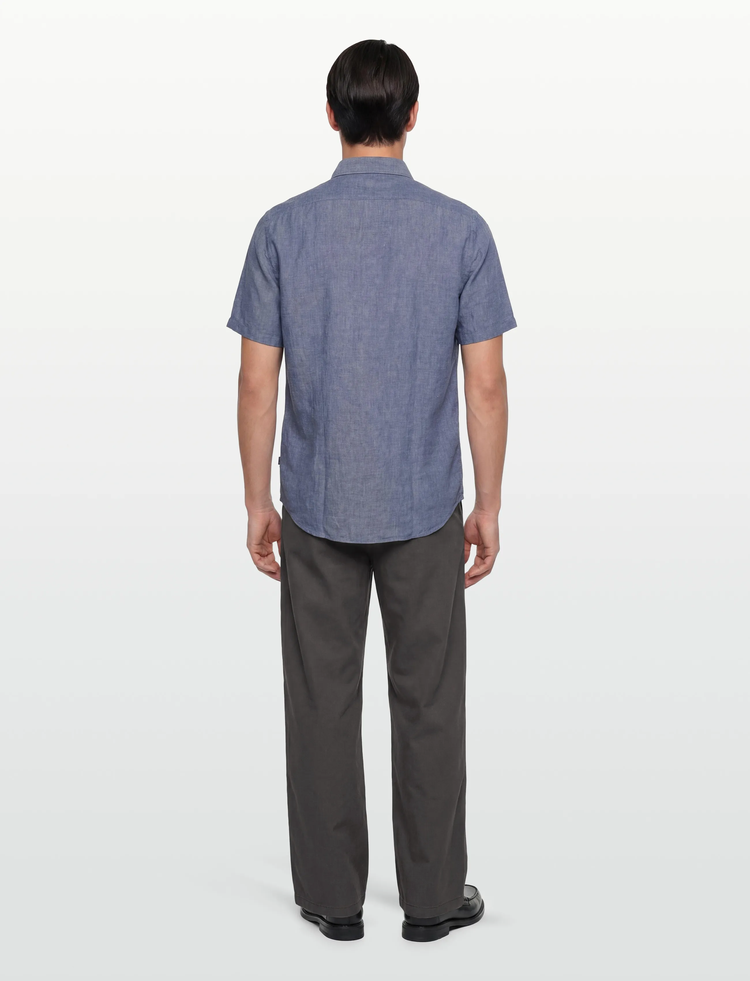 Lindbergh Black - Soft linen shirt S/S - modern fit - kortærmede skjorter - blue mel - 4