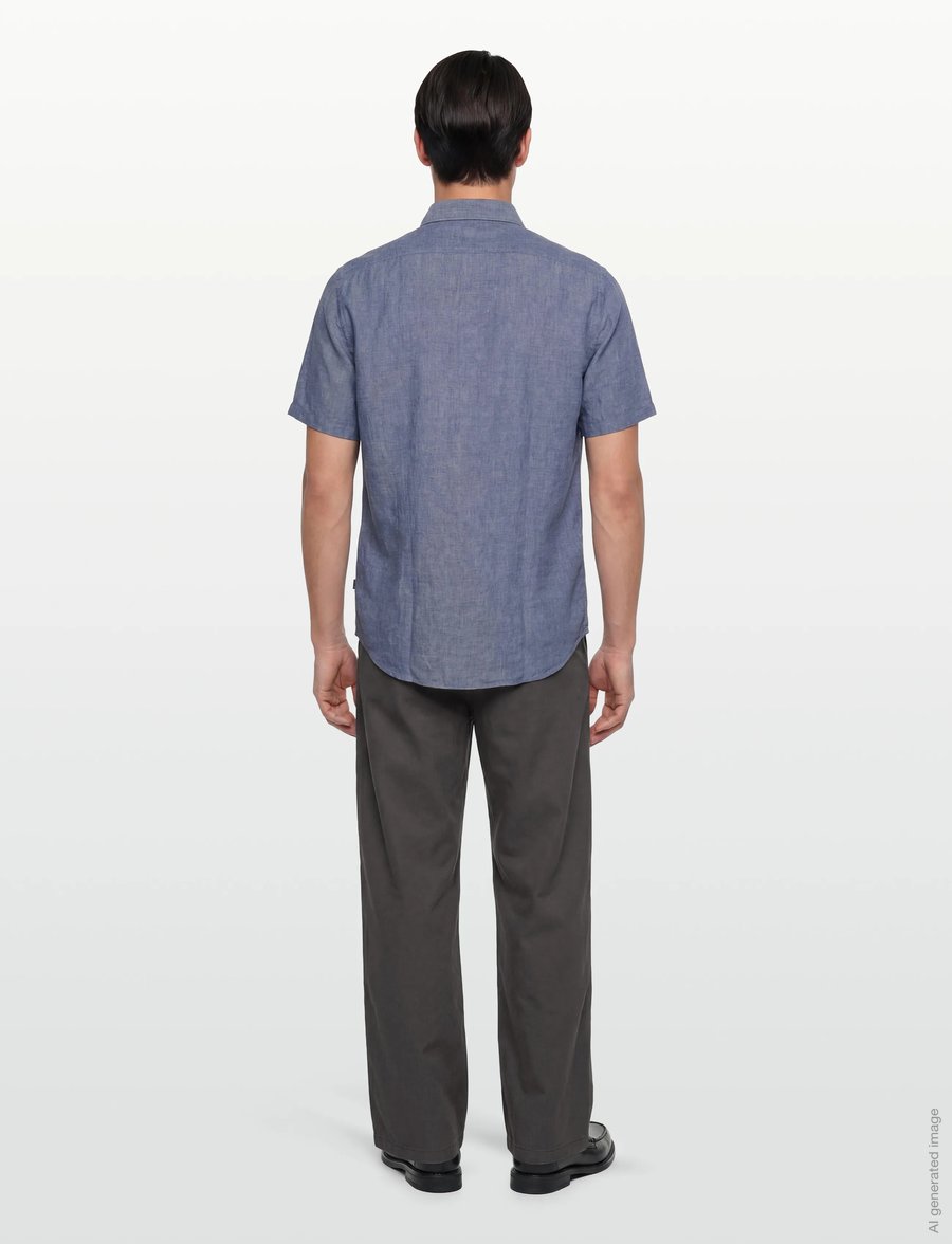 Lindbergh Black - Soft linen shirt S/S - modern fit - lühikeste varrukatega särgid - blue mel - 4