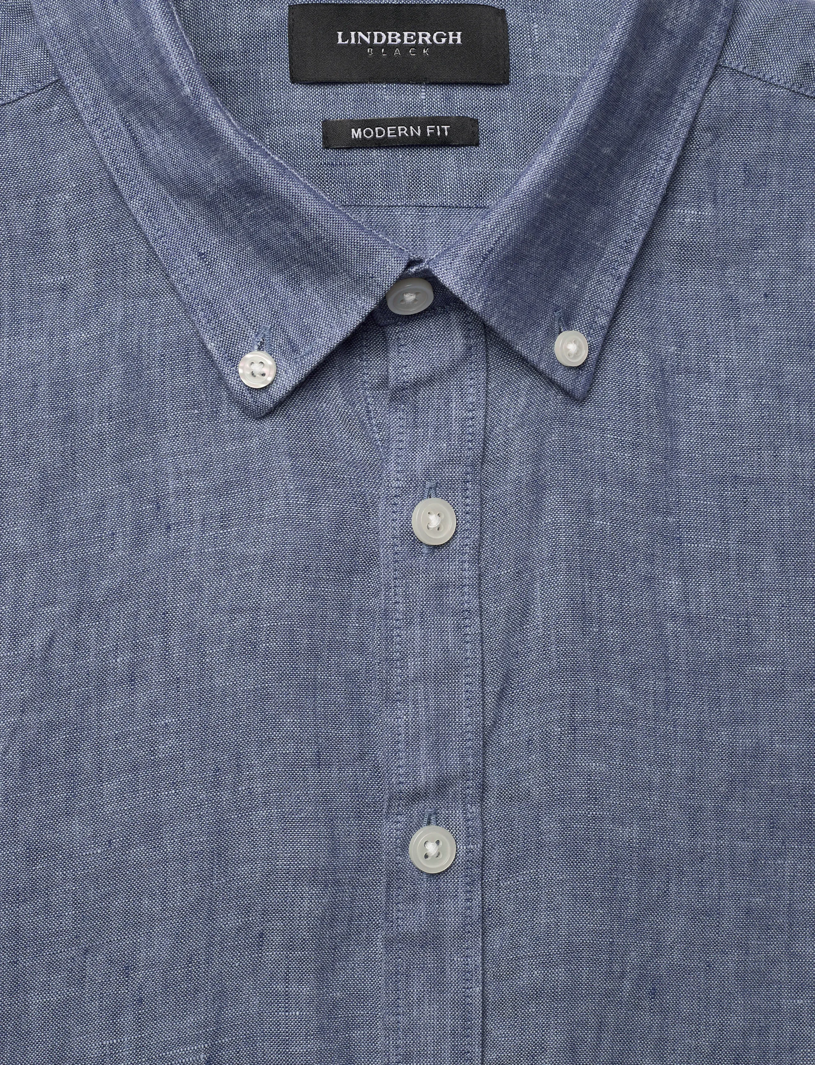 Lindbergh Black - Soft linen shirt S/S - modern fit - kortærmede skjorter - blue mel - 5