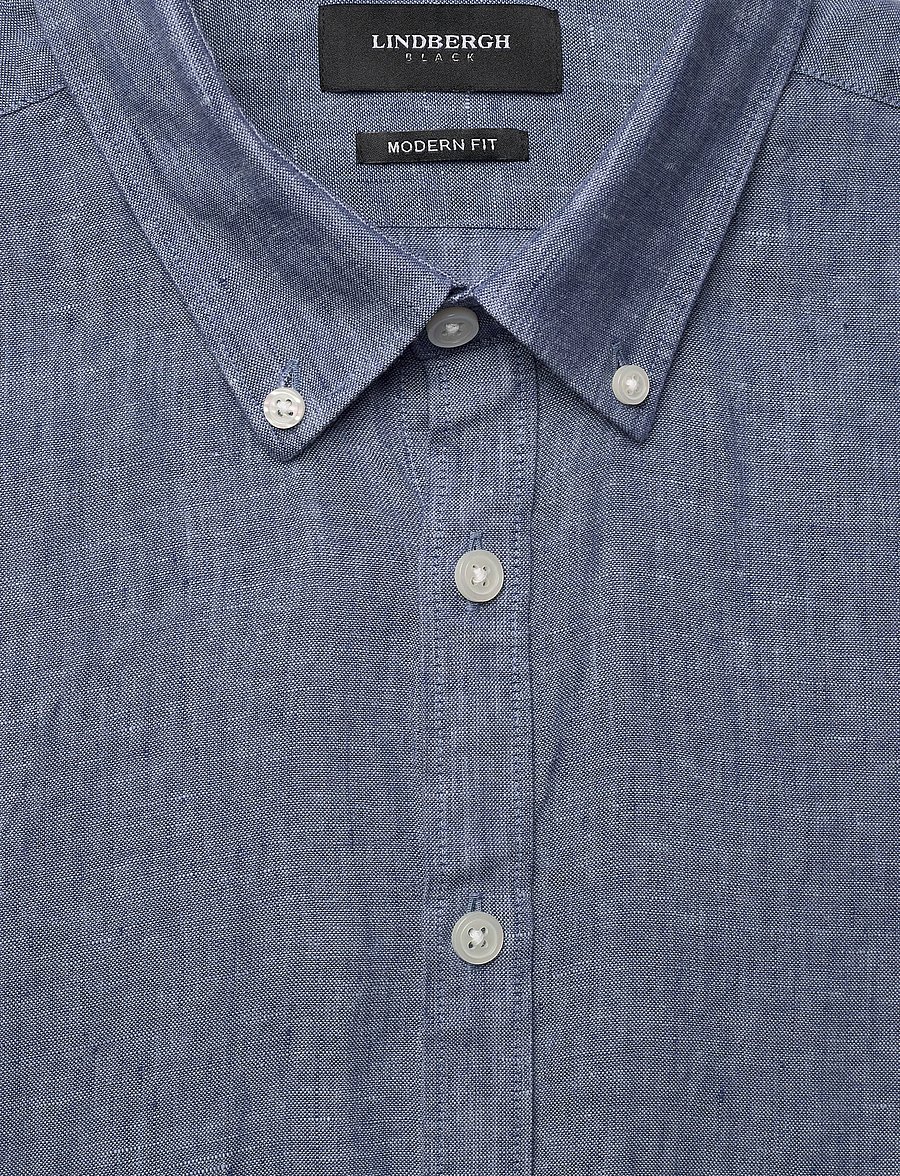 Lindbergh Black - Soft linen shirt S/S - modern fit - kortærmede skjorter - blue mel - 5