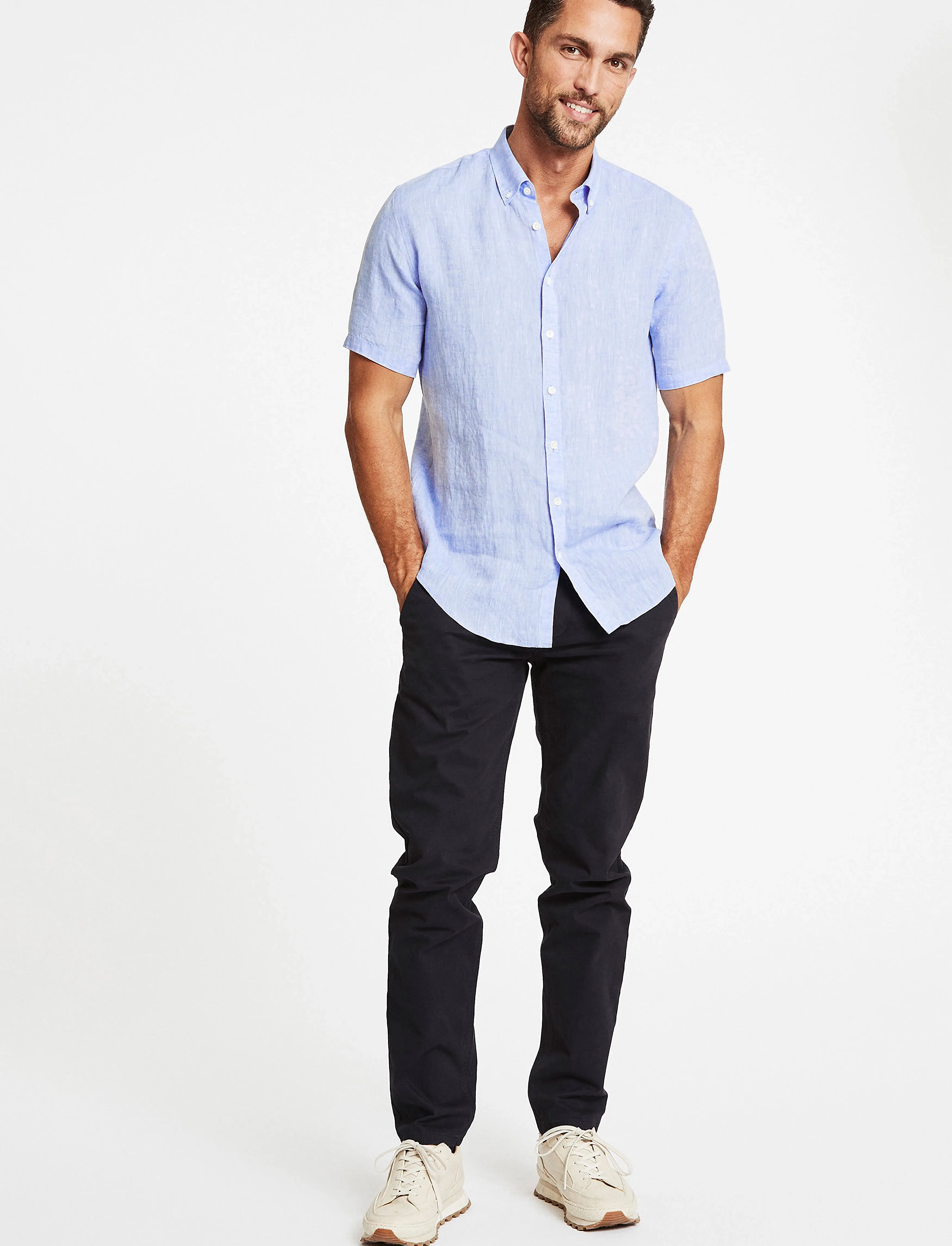 Lindbergh Black - Soft linen shirt S/S - modern fit - kurzarmhemden - light blue - 4