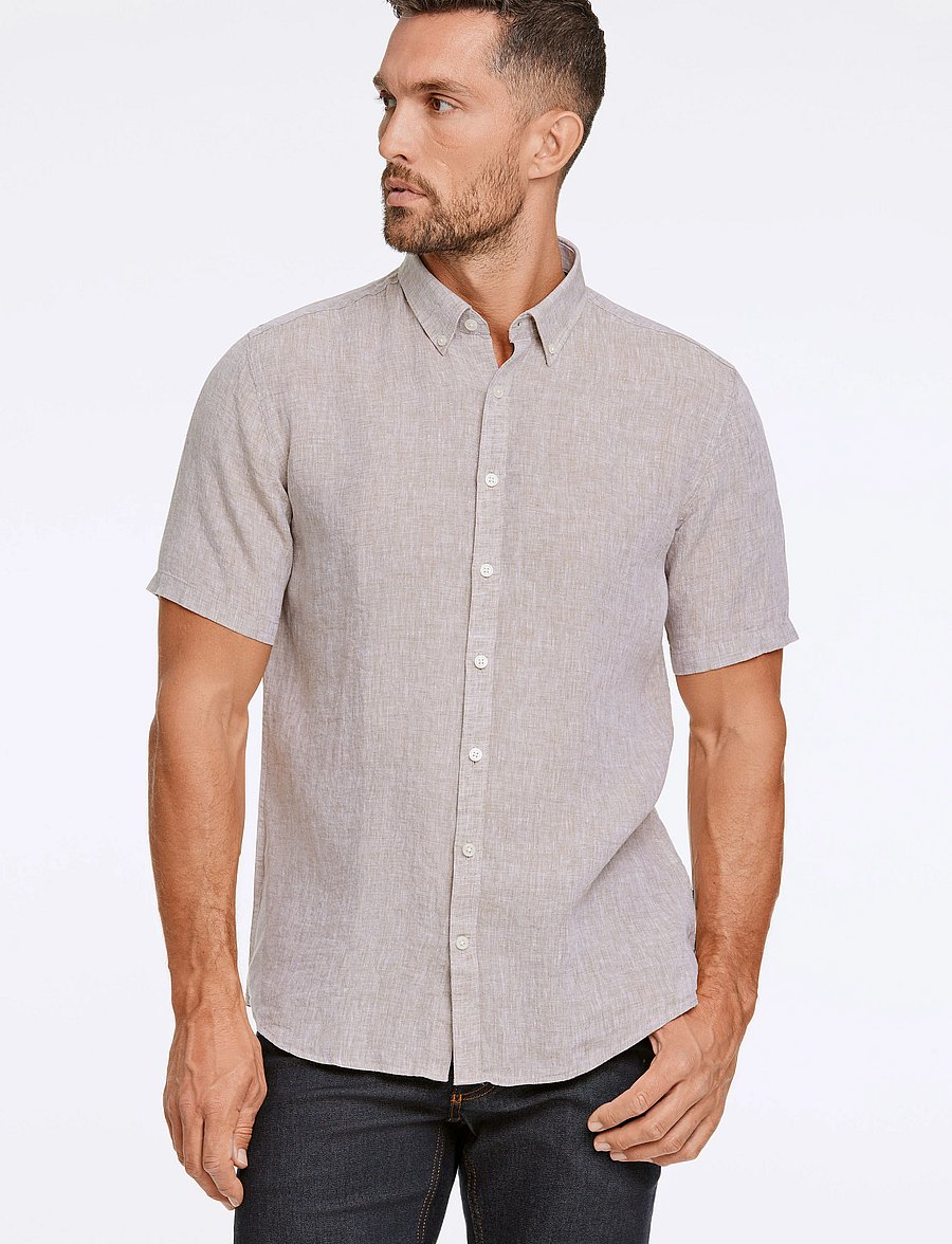 Lindbergh Black - Soft linen shirt S/S - modern fit - krekli ar īsām piedurknēm - sand mel - 0