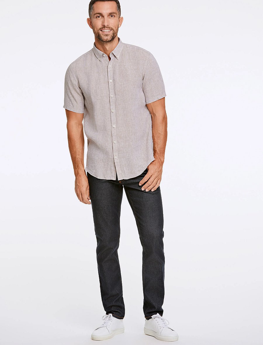 Lindbergh Black - Soft linen shirt S/S - modern fit - krekli ar īsām piedurknēm - sand mel - 4