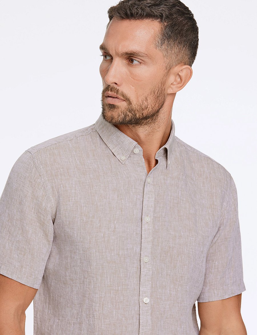 Lindbergh Black - Soft linen shirt S/S - modern fit - krekli ar īsām piedurknēm - sand mel - 5