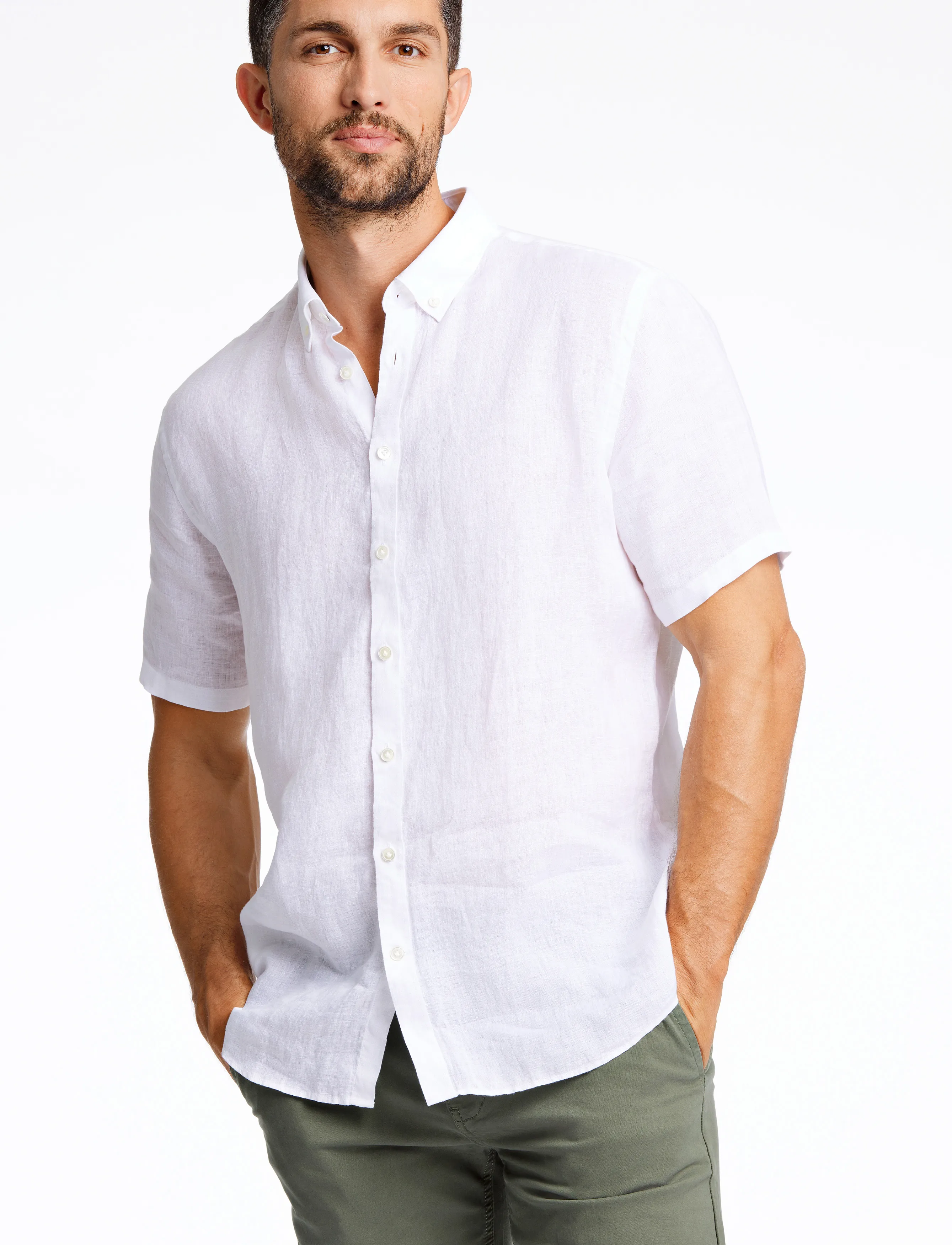 Lindbergh Black Soft Linen Shirt S/S Modern Fit, S, Shirts, Weiß - Short-sleeved Männerswear