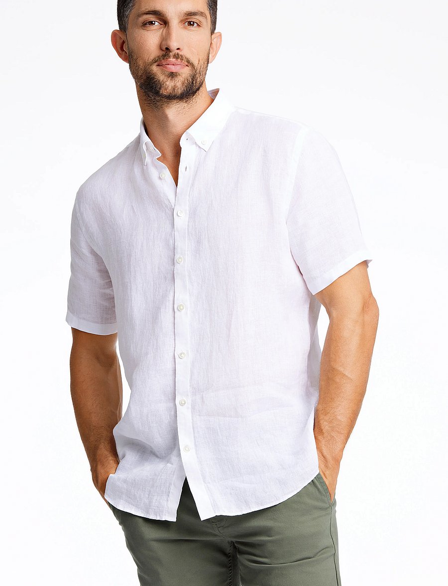Lindbergh Black - Soft linen shirt S/S - modern fit - kortærmede skjorter - white - 0
