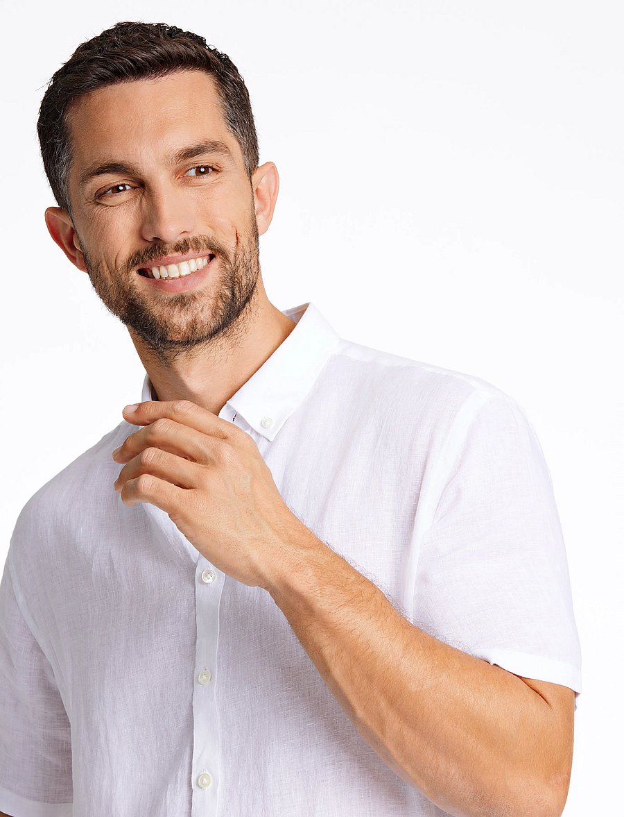Lindbergh Black - Soft linen shirt S/S - modern fit - kortærmede skjorter - white - 5