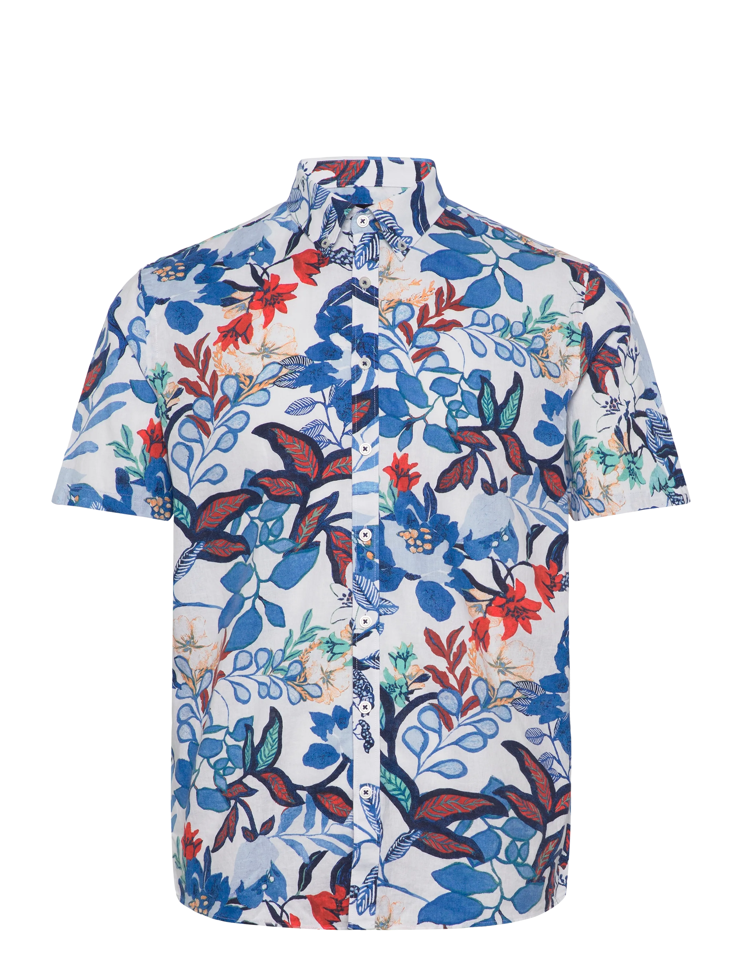 Lindbergh Black ?AOP soft linen blend shirt S/S - Apģērbi - WHITE / multi