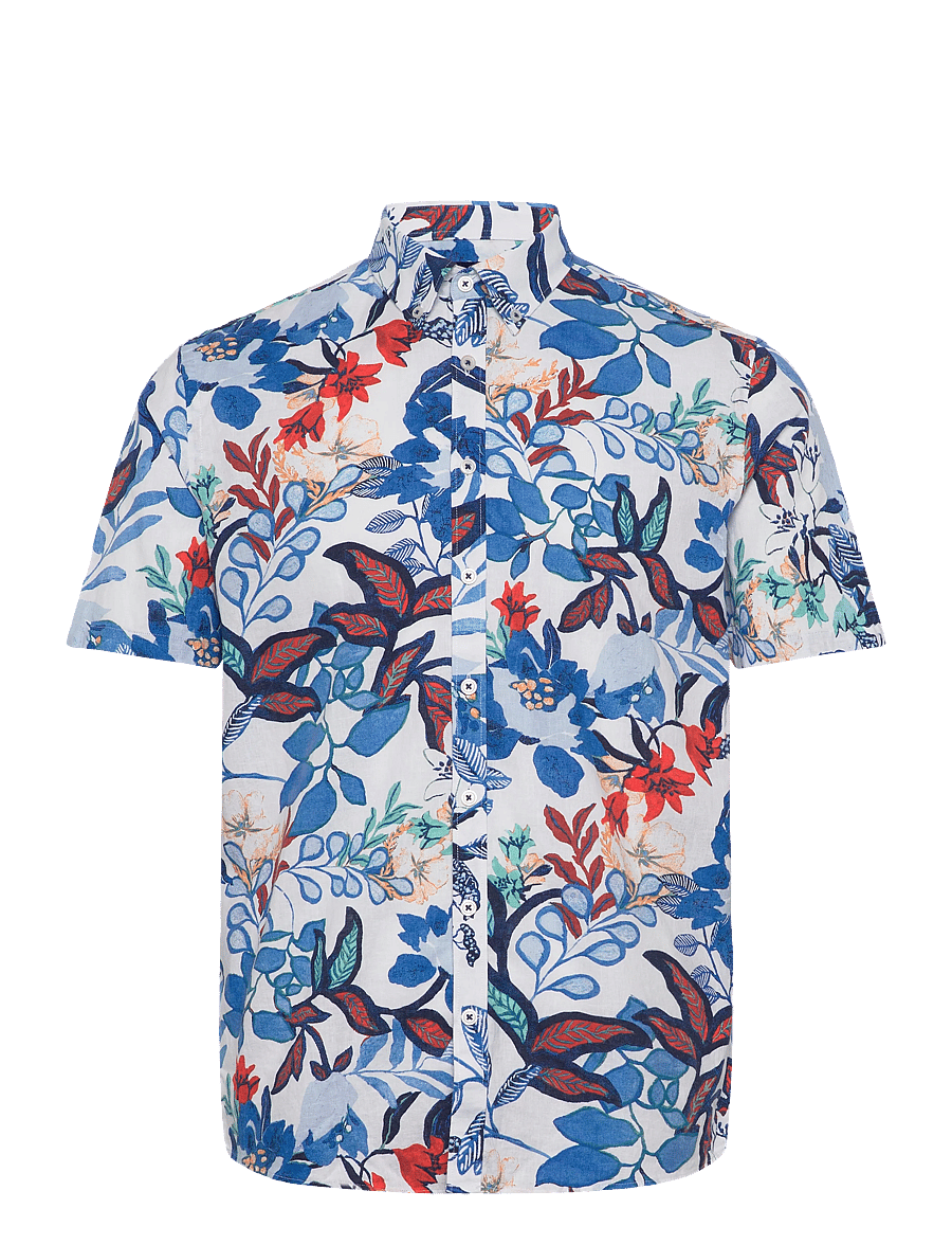 Lindbergh Black - ?AOP soft linen blend shirt S/S - kortærmede skjorter - white - 1