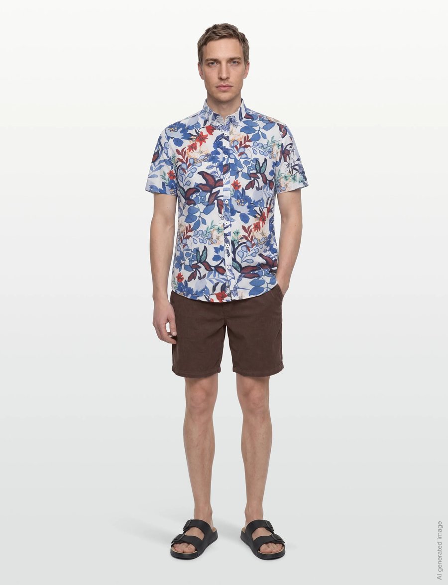 Lindbergh Black - ?AOP soft linen blend shirt S/S - kortærmede skjorter - white - 0