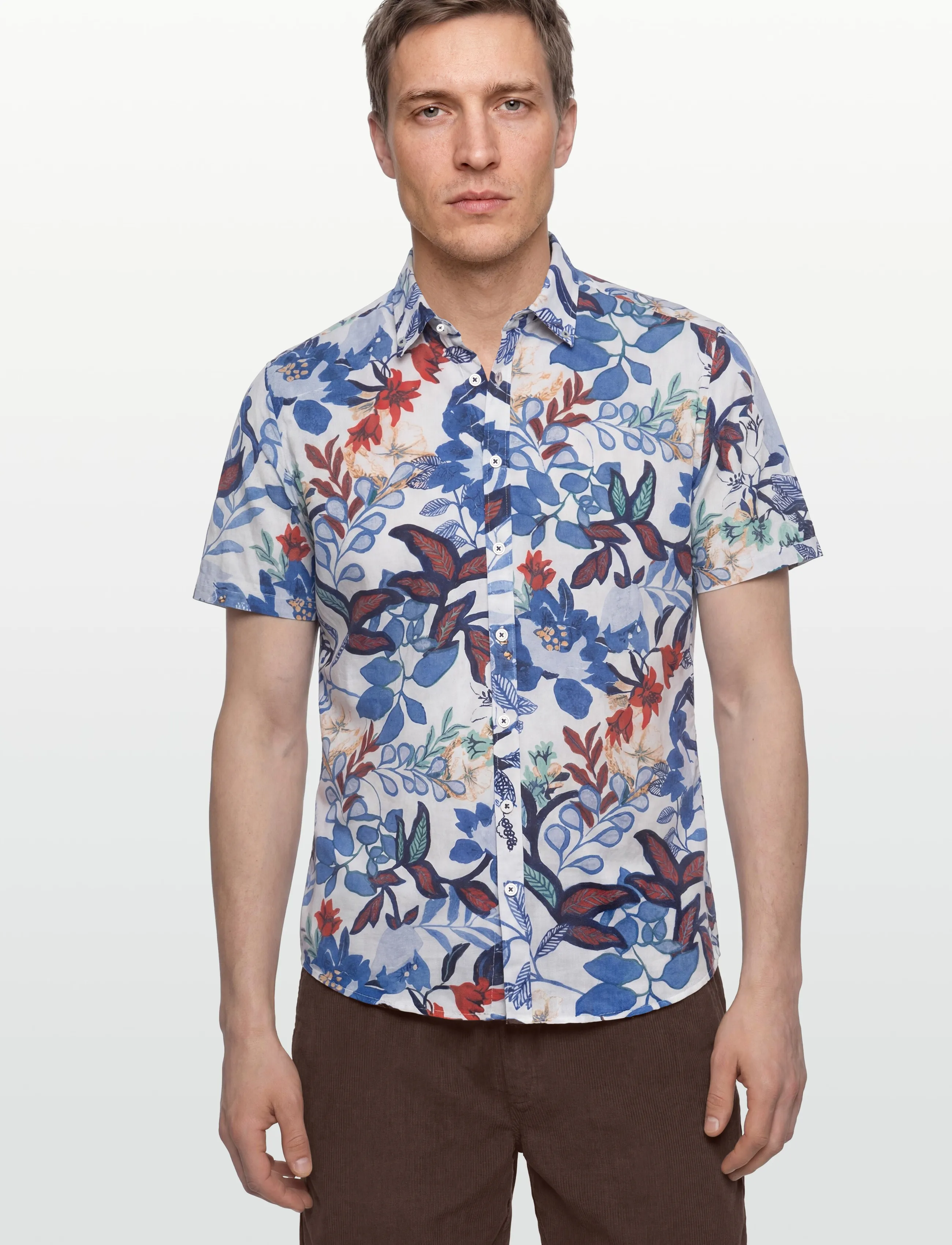 Lindbergh Black - ?AOP soft linen blend shirt S/S - kortærmede skjorter - white - 3