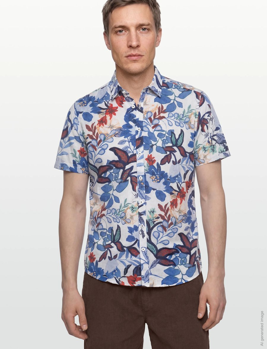 Lindbergh Black - ?AOP soft linen blend shirt S/S - kortærmede skjorter - white - 3
