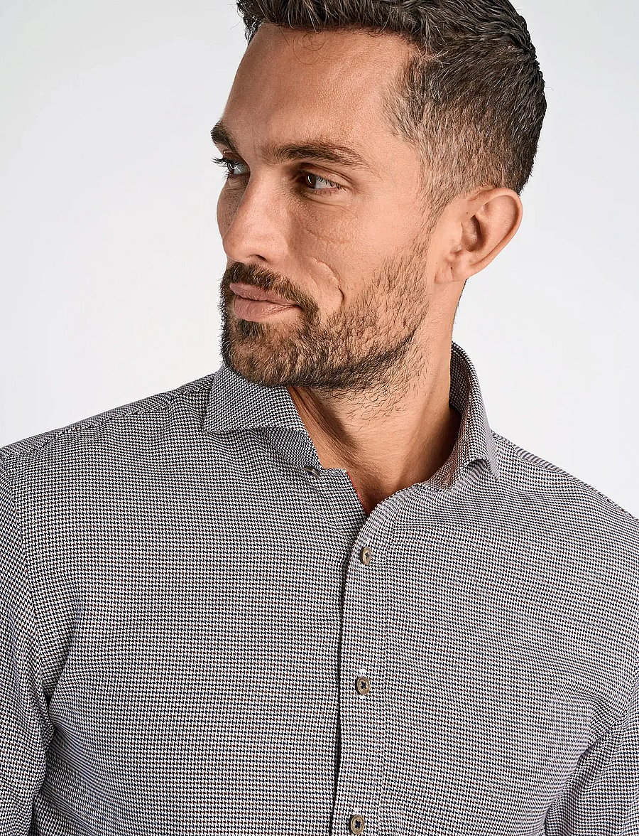 Lindbergh Black - Dobby shirt L/S - mustriga särgid - brown - 3