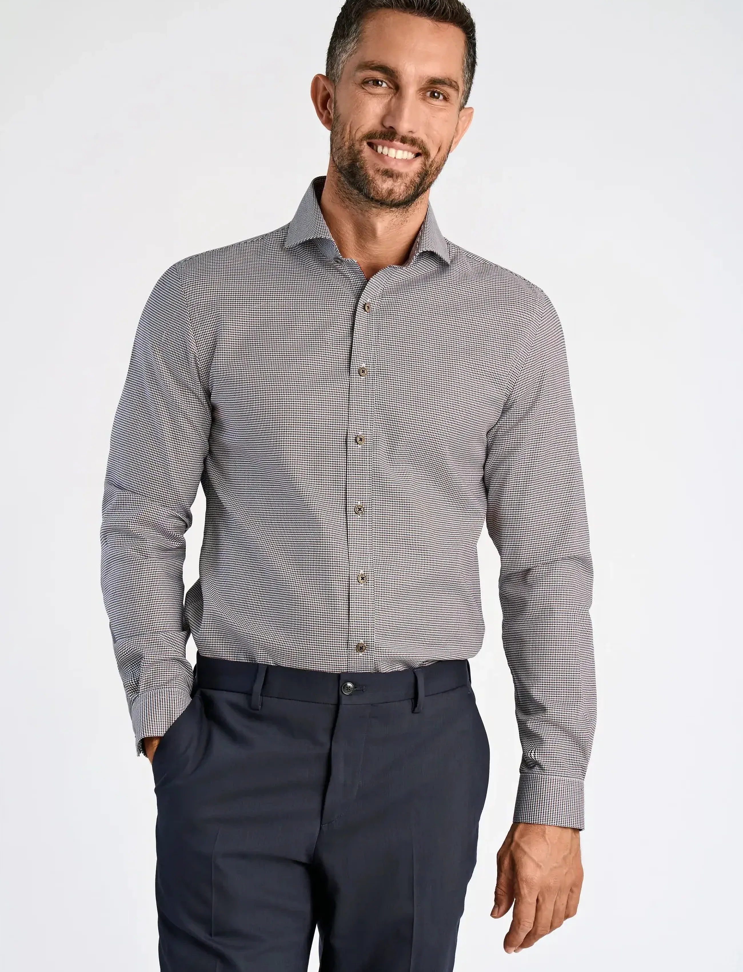 Lindbergh Black - Dobby shirt L/S - krekli ar rakstu - brown - 5