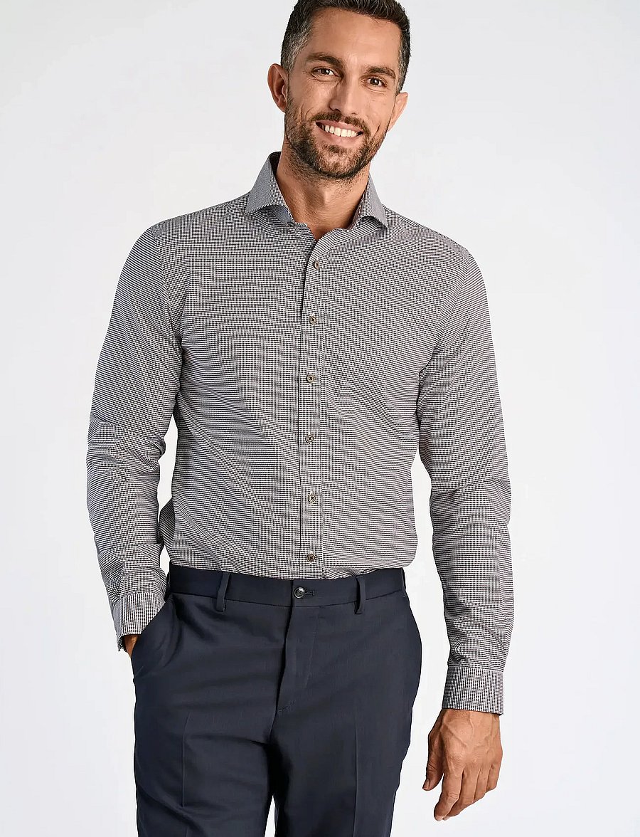 Lindbergh Black - Dobby shirt L/S - mustriga särgid - brown - 5