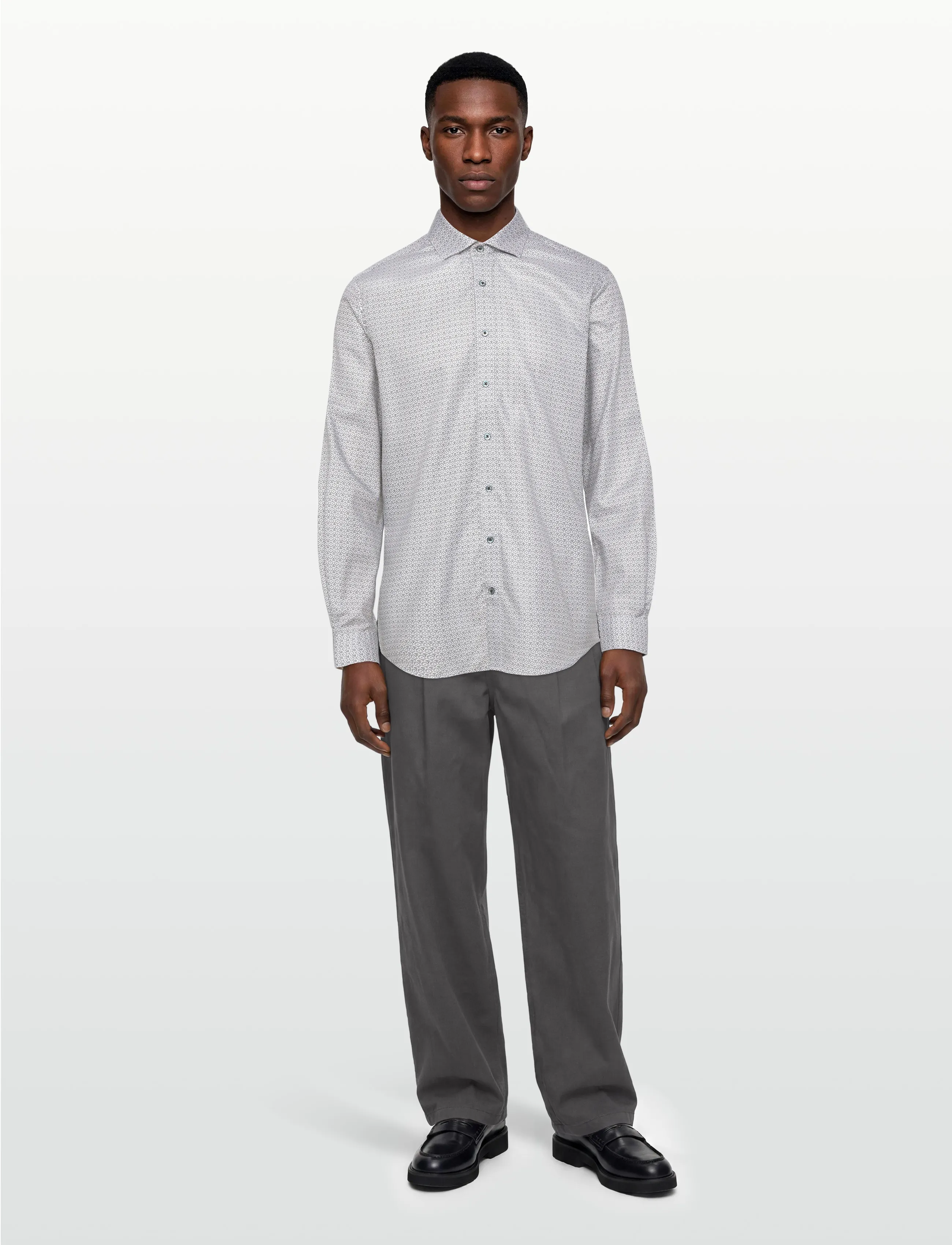 Lindbergh Black Aop Twill Shirt L/S, XXL, Shirts, Beige - Pattern Männerswear