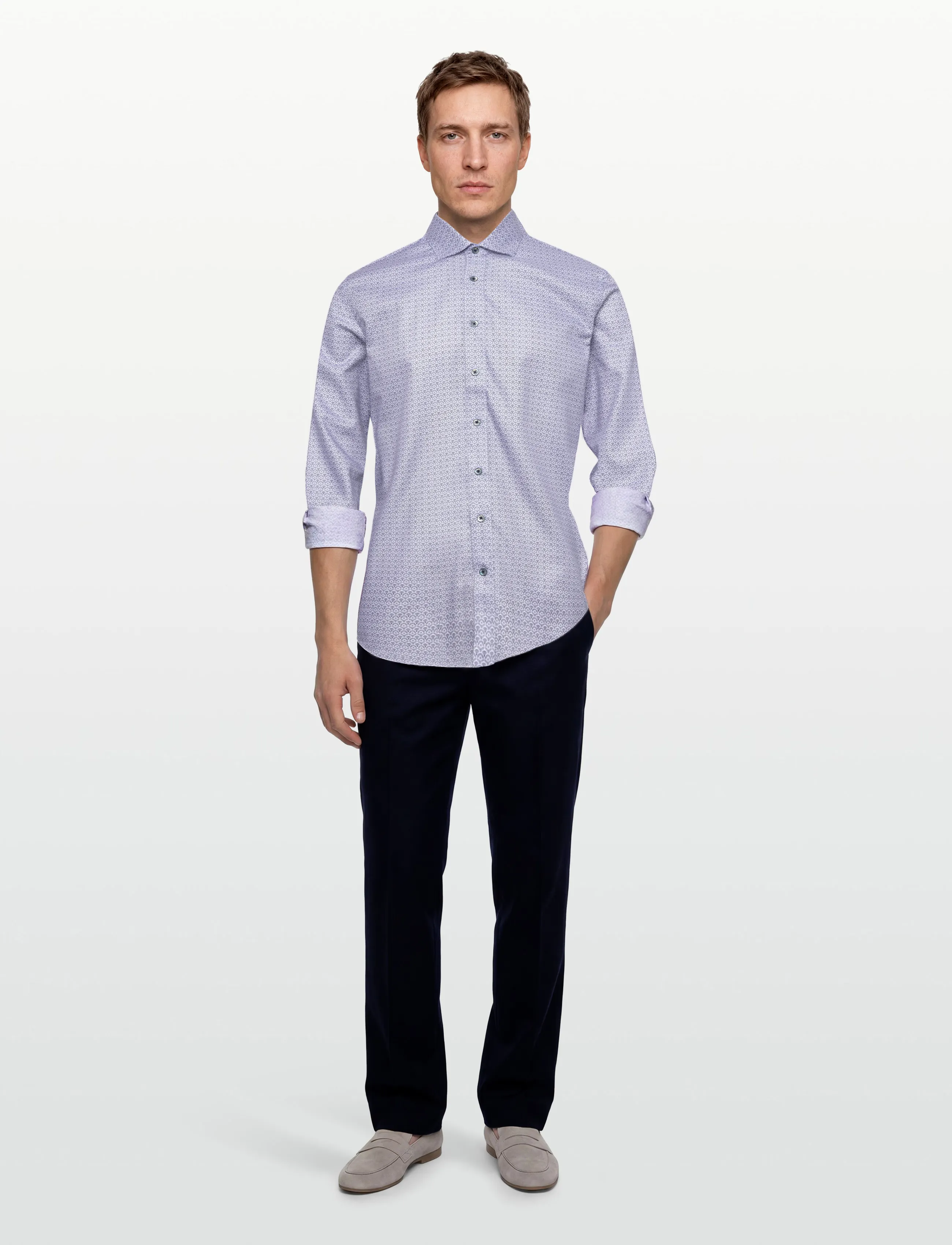 Lindbergh Black Aop Twill Shirt L/S, Mænd, All Over Print Langærmet Skjorte, Blå, Str: XL