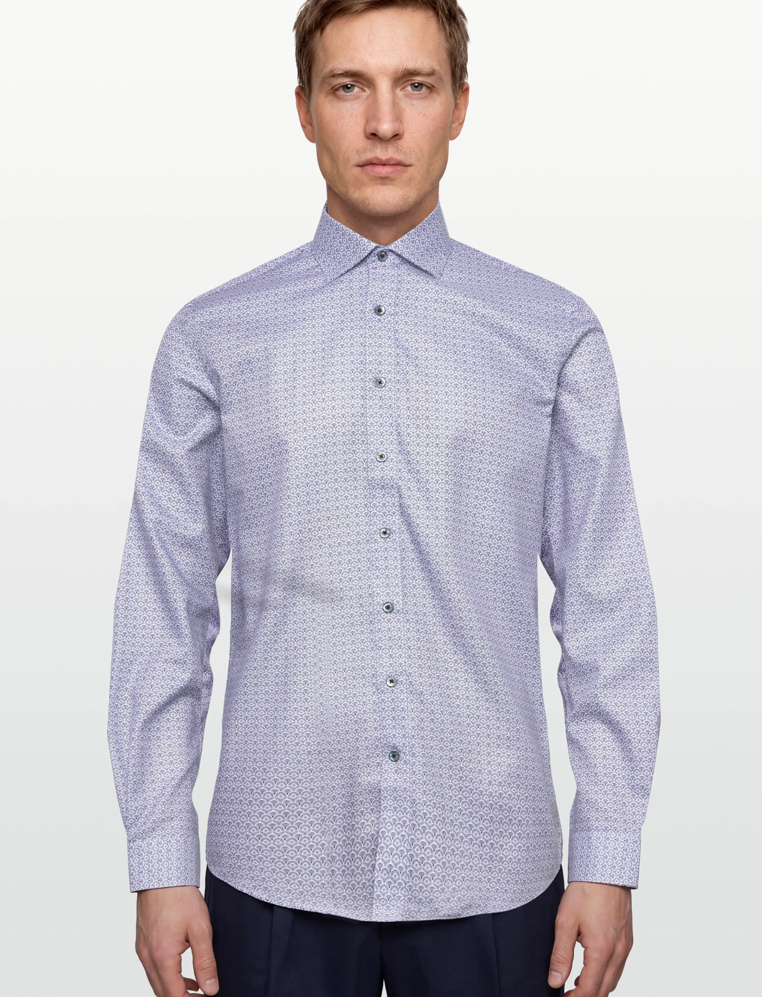 Lindbergh Black - AOP twill shirt L/S - mønstrede skjorter - blue - 3